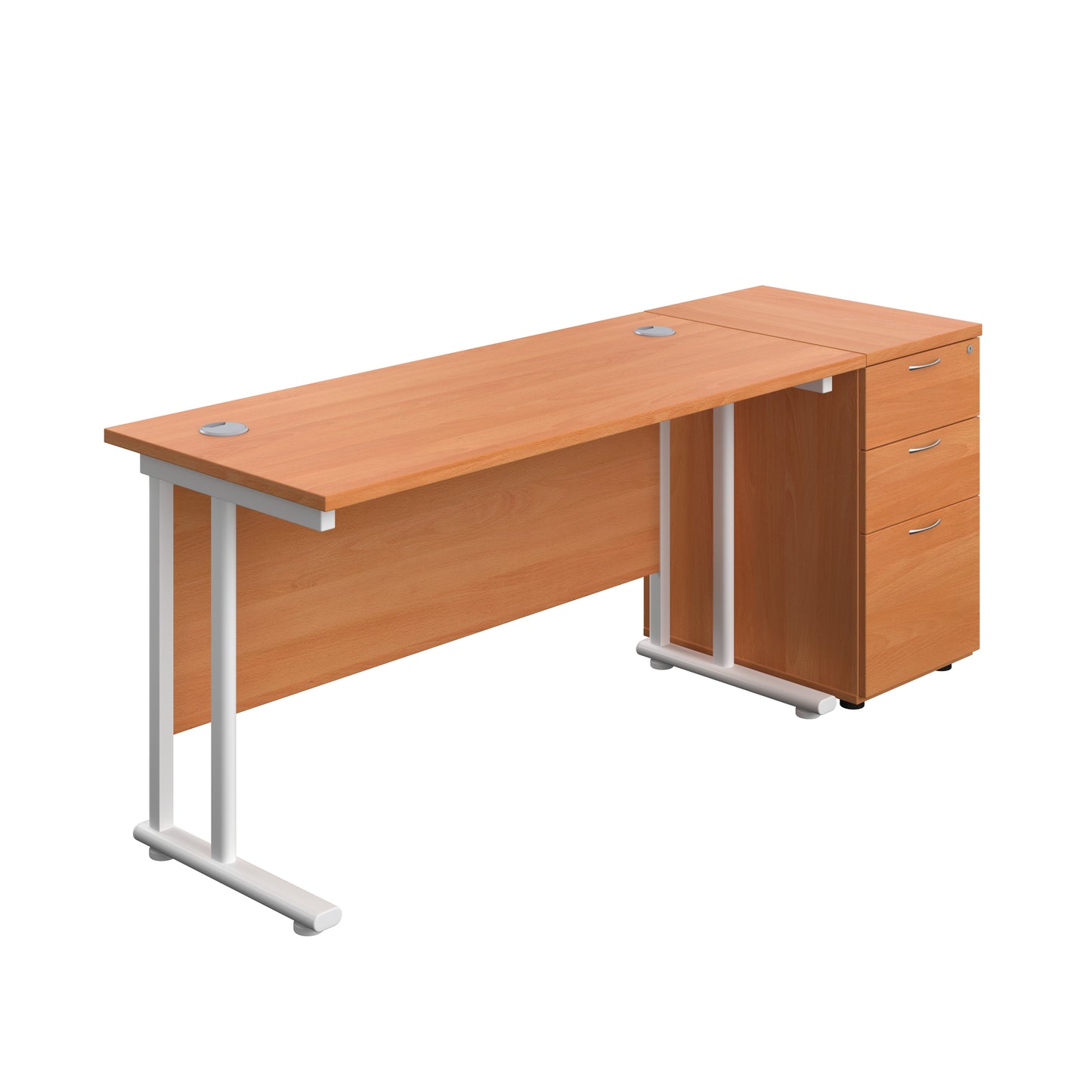 Aztec|Twin Upright|Rectangular Desk and Desk High 3 Drawer Pedestal|1400x600|Beech-White