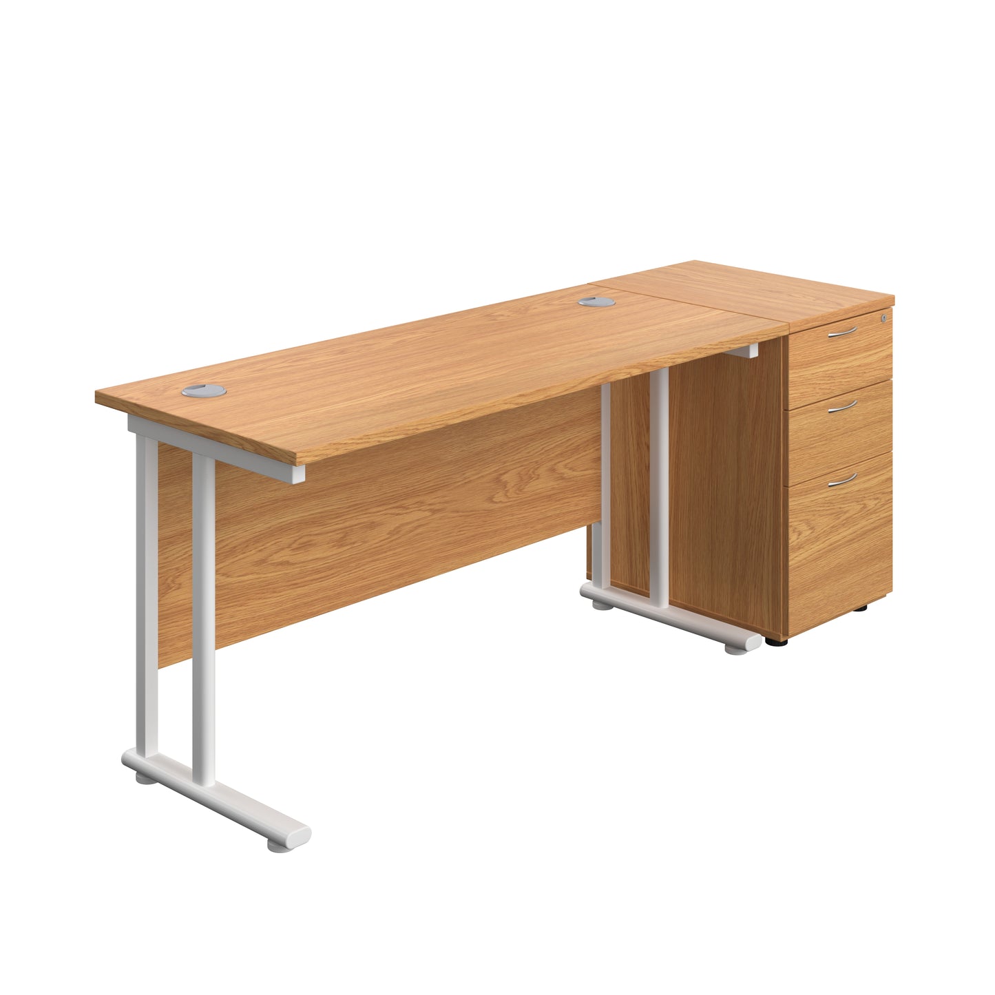 Aztec|Twin Upright|Rectangular Desk and Desk High 3 Drawer Pedestal|1400x600|Nova Oak-White