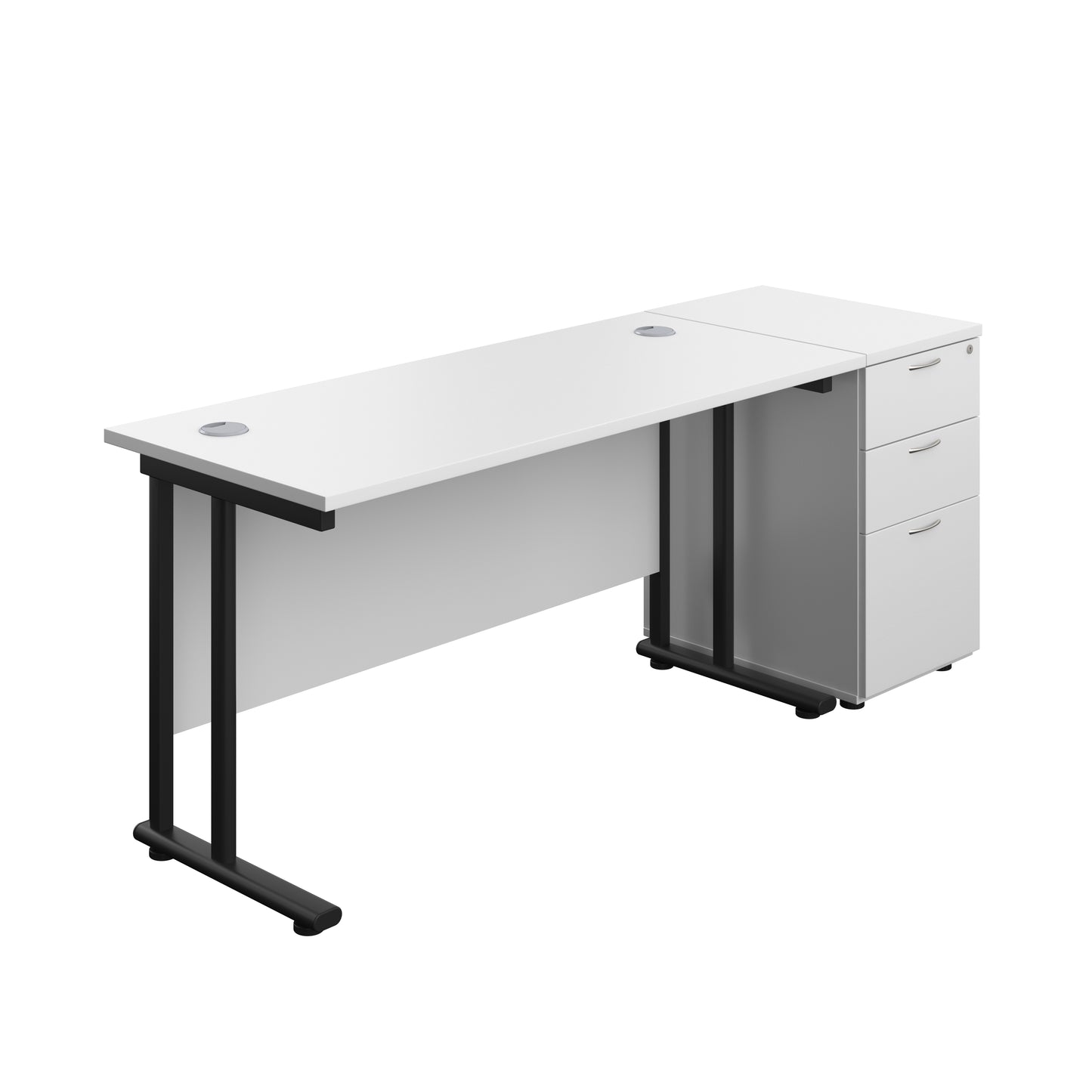 Aztec|Twin Upright|Rectangular Desk and Desk High 3 Drawer Pedestal|1400x600|White-Black