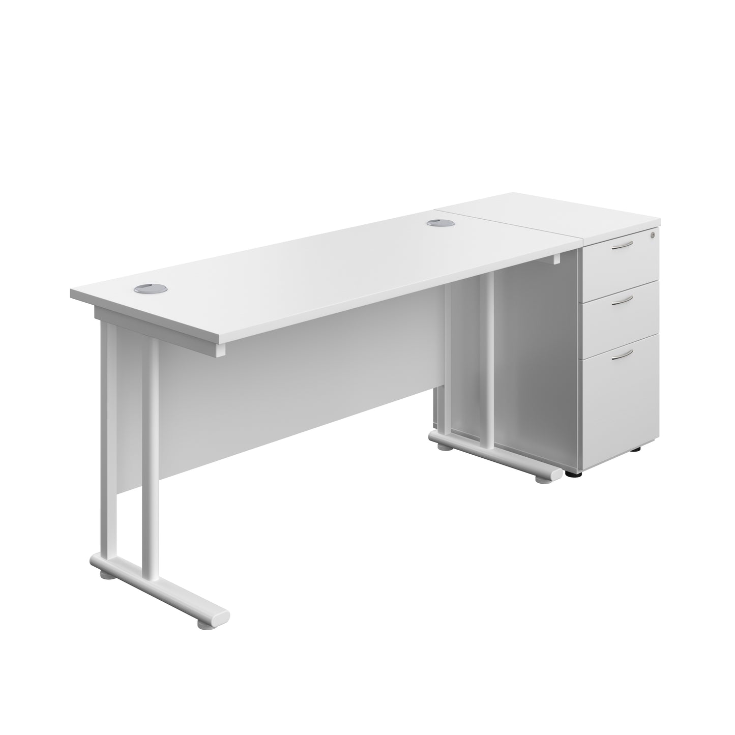 Aztec|Twin Upright|Rectangular Desk and Desk High 3 Drawer Pedestal|1400x600|White-White