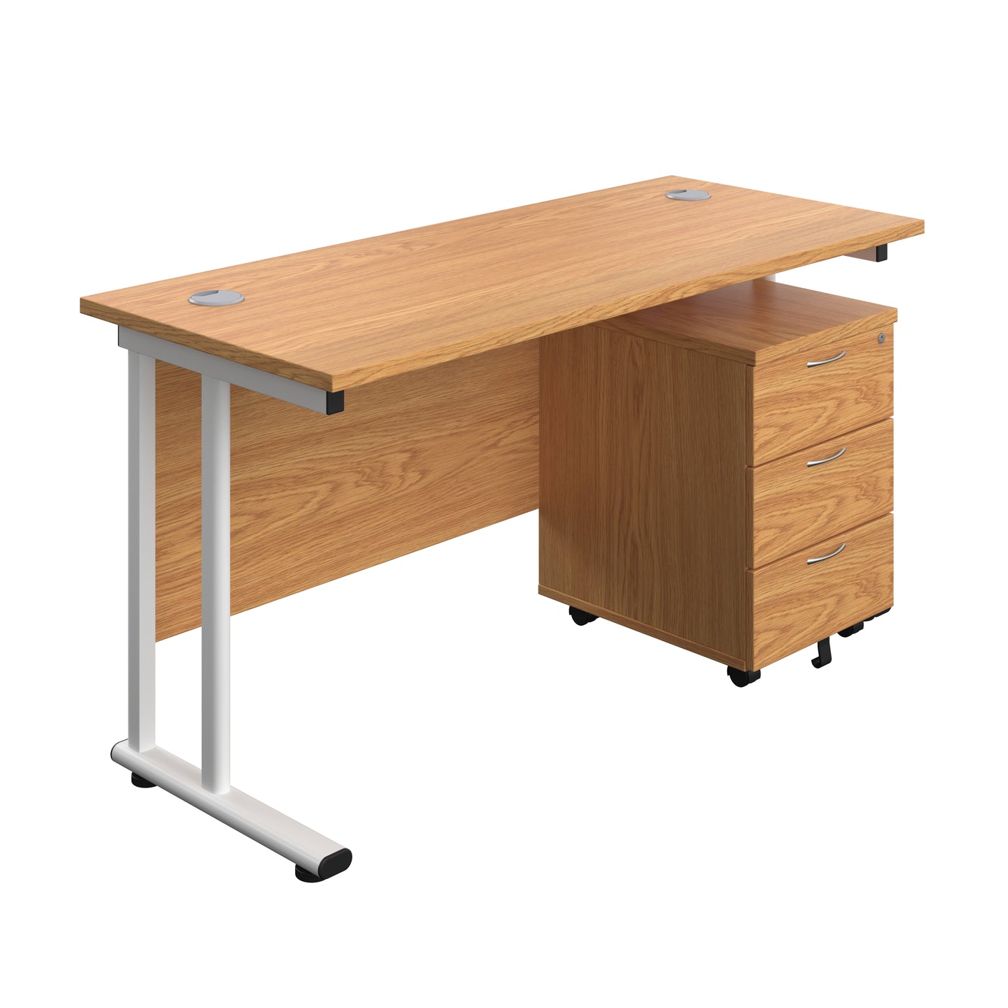 Aztec|Twin Upright|Rectangular Desk and Mobile 3 Drawer Pedestal|1400x600|Nova Oak-White