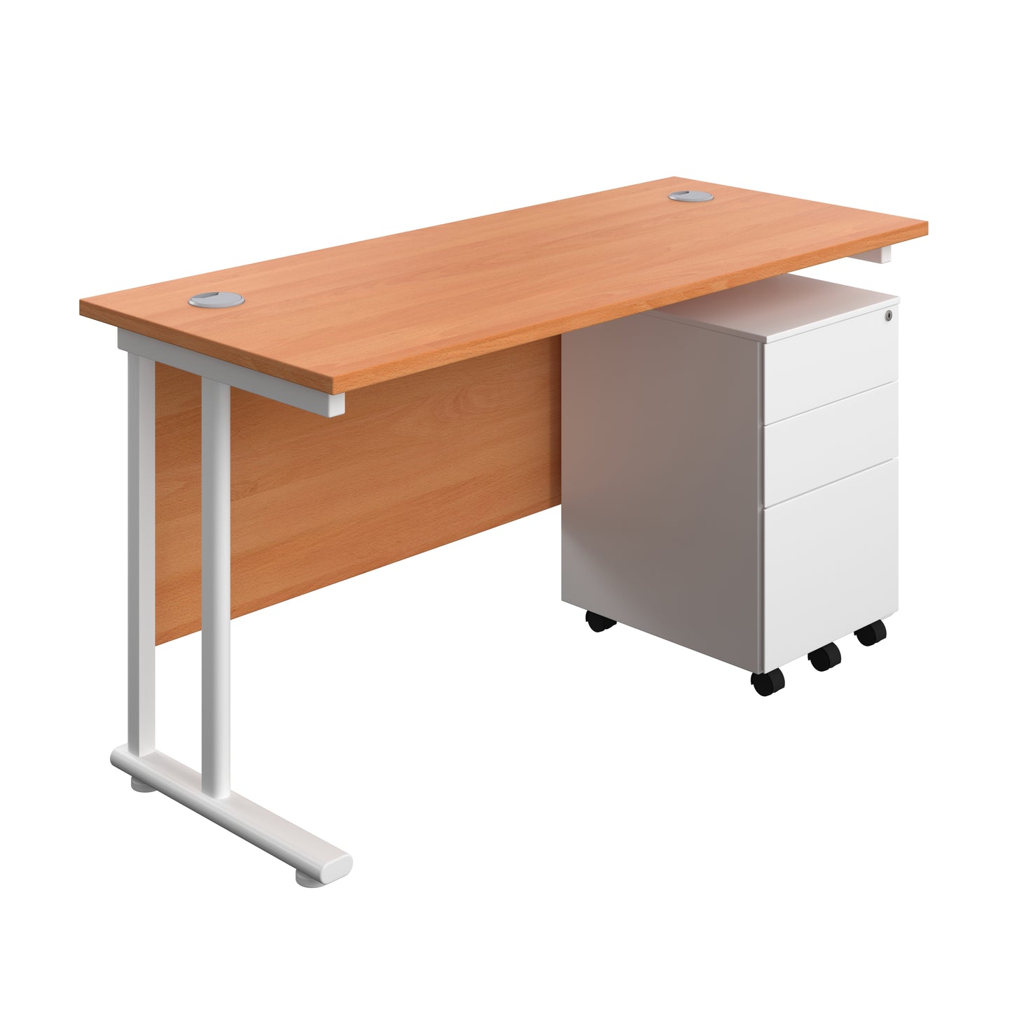 Aztec|Twin Upright|Rectangular Desk and Under Desk Steel Pedestal 3 Drawer|1400x600|Beech-White