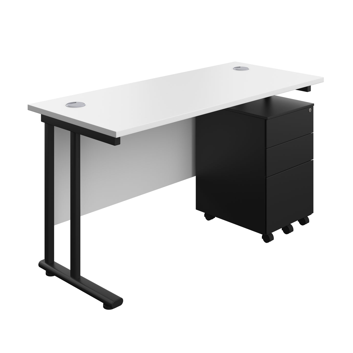 Aztec|Twin Upright|Rectangular Desk and Under Desk Steel Pedestal 3 Drawer|1400x600|White-Black