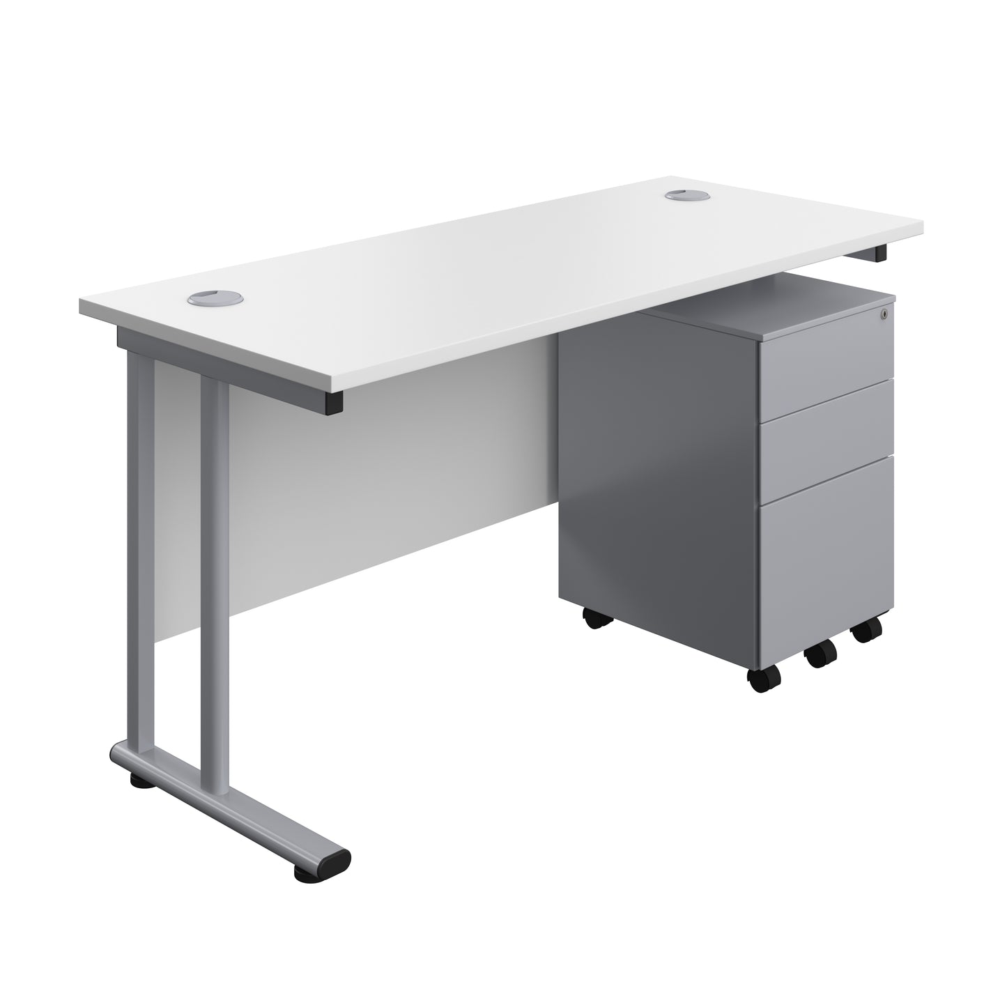 Aztec|Twin Upright|Rectangular Desk and Under Desk Steel Pedestal 3 Drawer|1400x600|White-Silver
