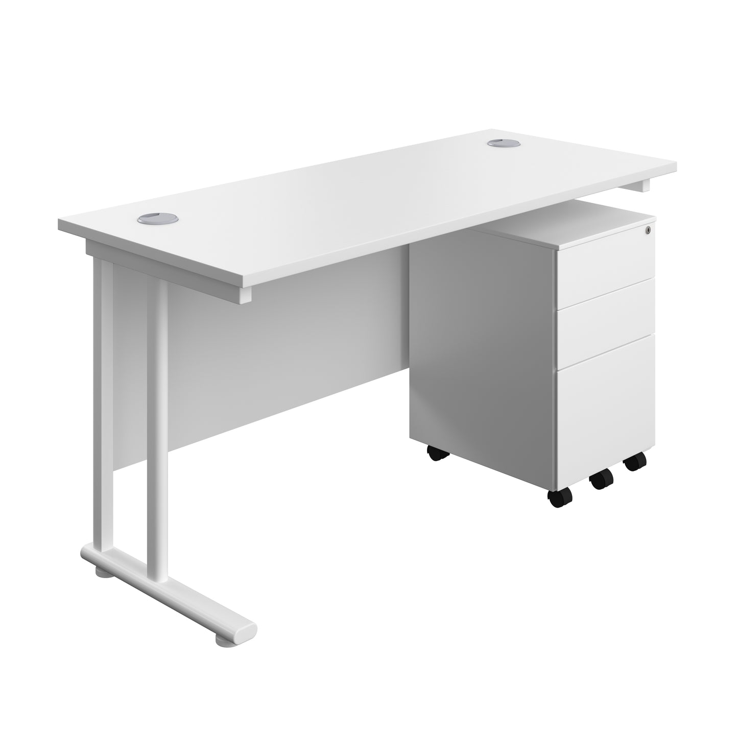 Aztec|Twin Upright|Rectangular Desk and Under Desk Steel Pedestal 3 Drawer|1400x600|White-White
