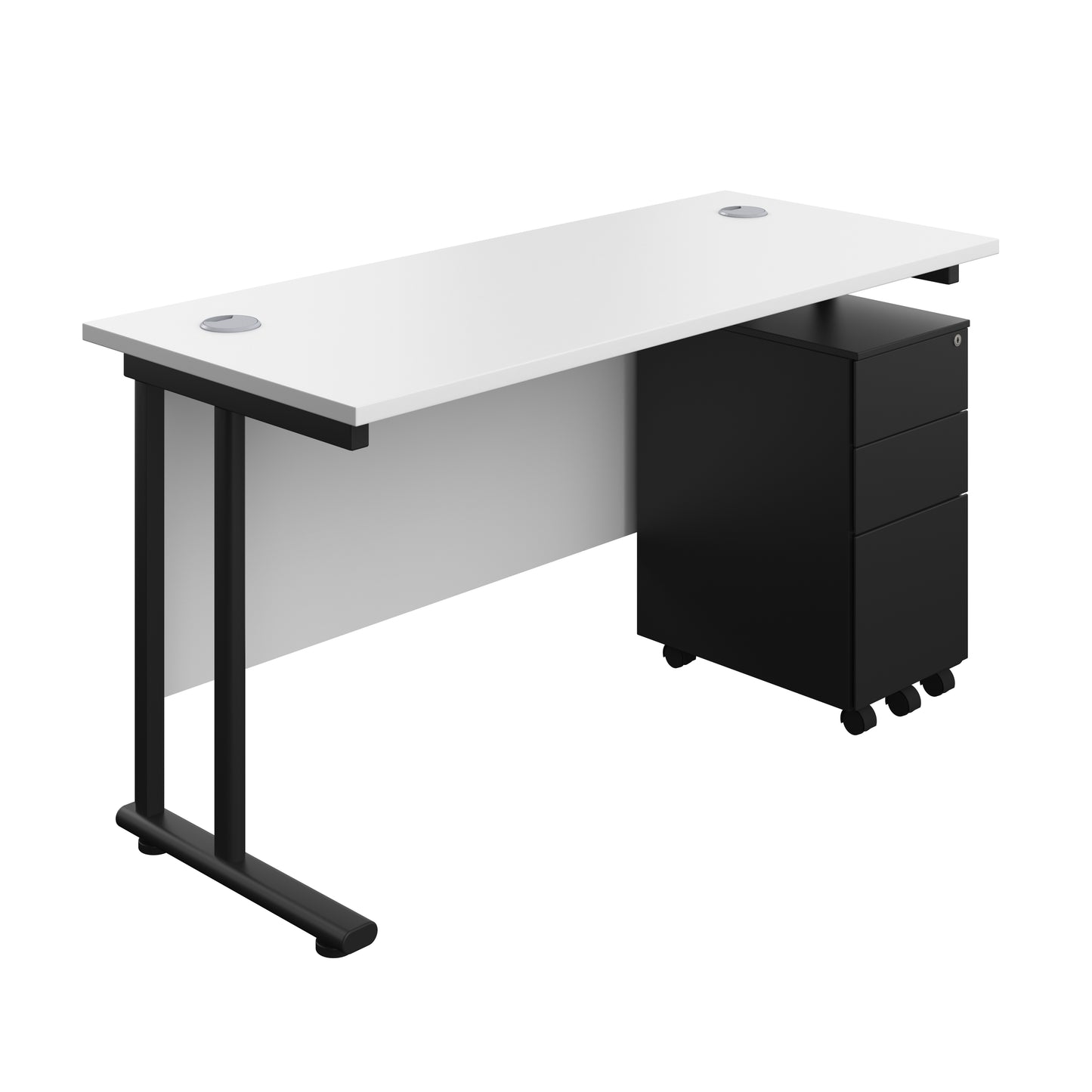 Aztec|Twin Upright|Rectangular Desk and Slimline Steel Pedestal 3 Drawer|1400x600|White-Black