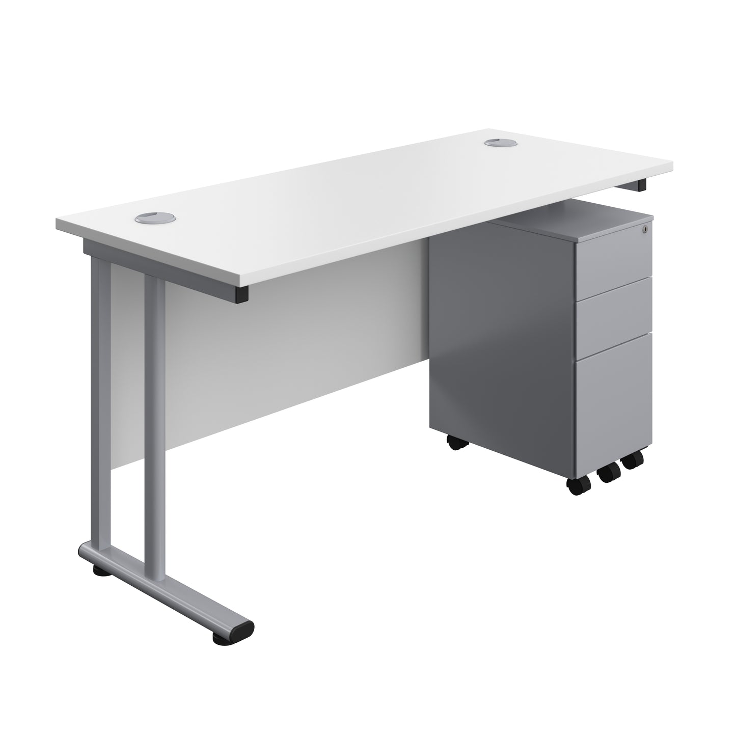 Aztec|Twin Upright|Rectangular Desk and Slimline Steel Pedestal 3 Drawer|1400x600|White-Silver