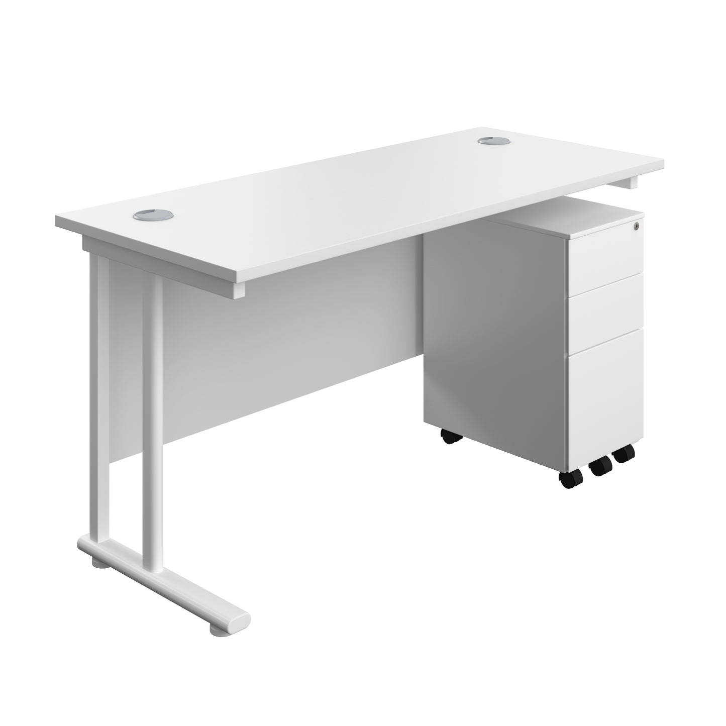 Aztec|Twin Upright|Rectangular Desk and Slimline Steel Pedestal 3 Drawer|1400x600|White-White