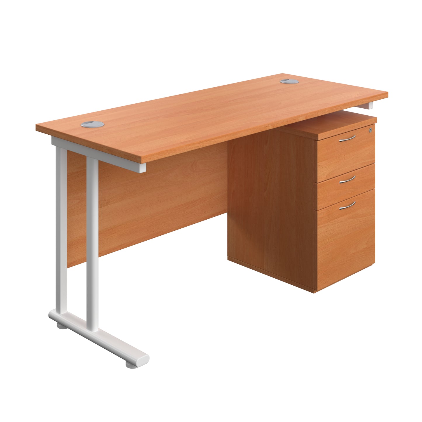 Aztec|Twin Upright|Rectangular Desk and High Mobile Pedestal 3 Drawer|1400x600|Beech-White