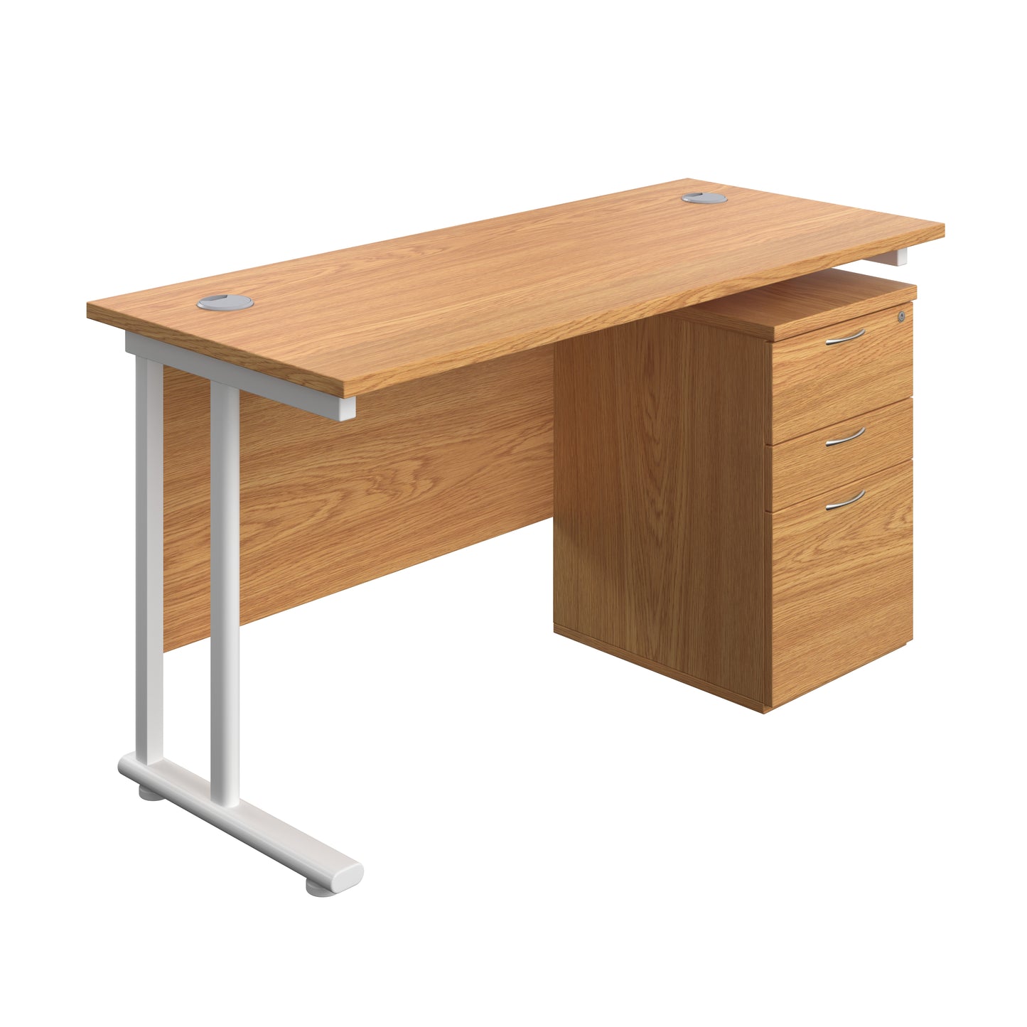Aztec|Twin Upright|Rectangular Desk and High Mobile Pedestal 3 Drawer|1400x600|Nova Oak-White