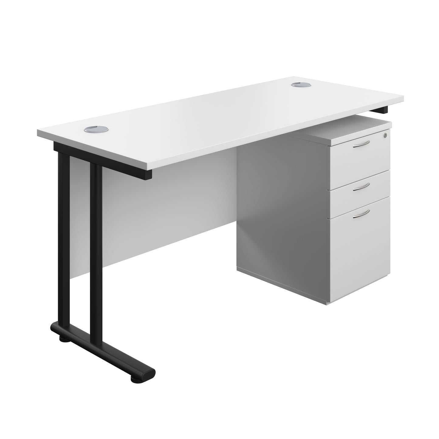 Aztec|Twin Upright|Rectangular Desk and High Mobile Pedestal 3 Drawer|1400x600|White-Black