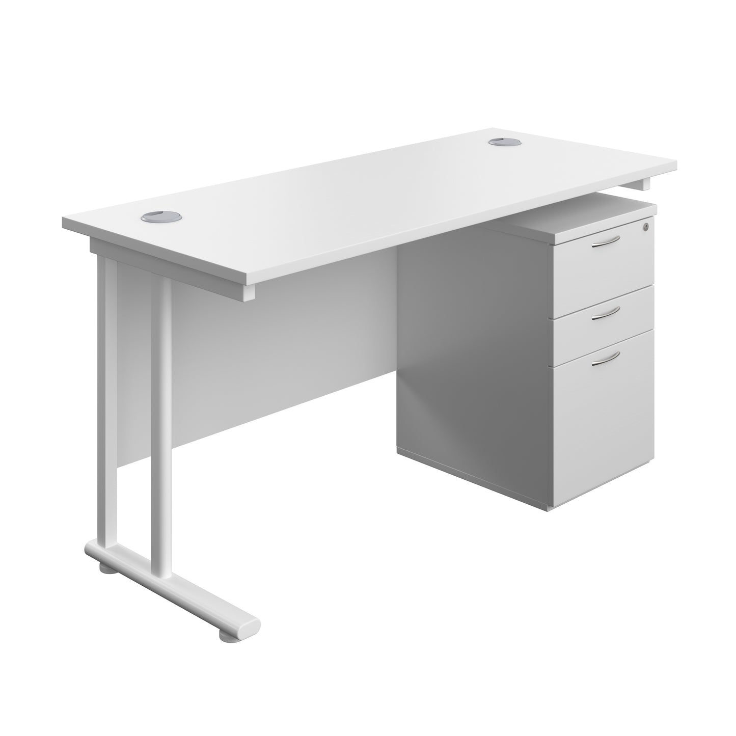Aztec|Twin Upright|Rectangular Desk and High Mobile Pedestal 3 Drawer|1400x600|White-White