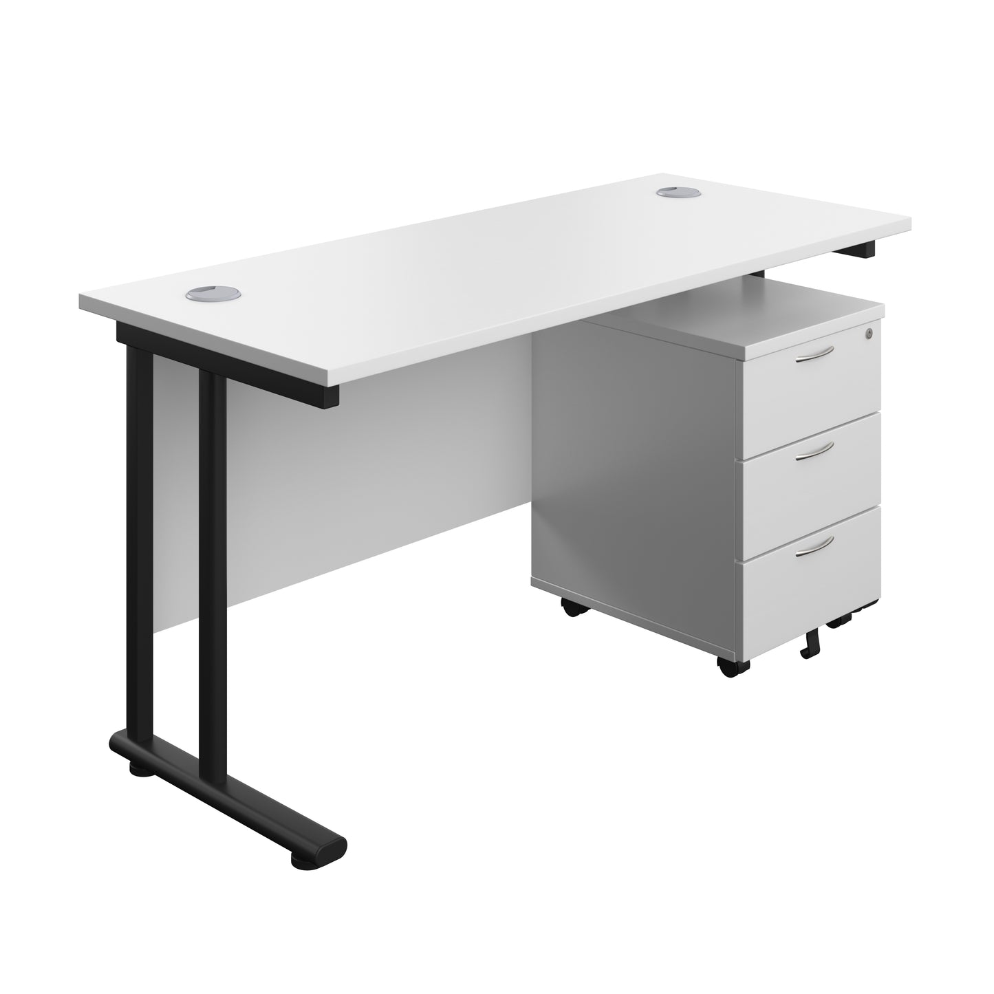 Aztec|Twin Upright|Rectangular Desk and Mobile 3 Drawer Pedestal|1400x600|White-Black
