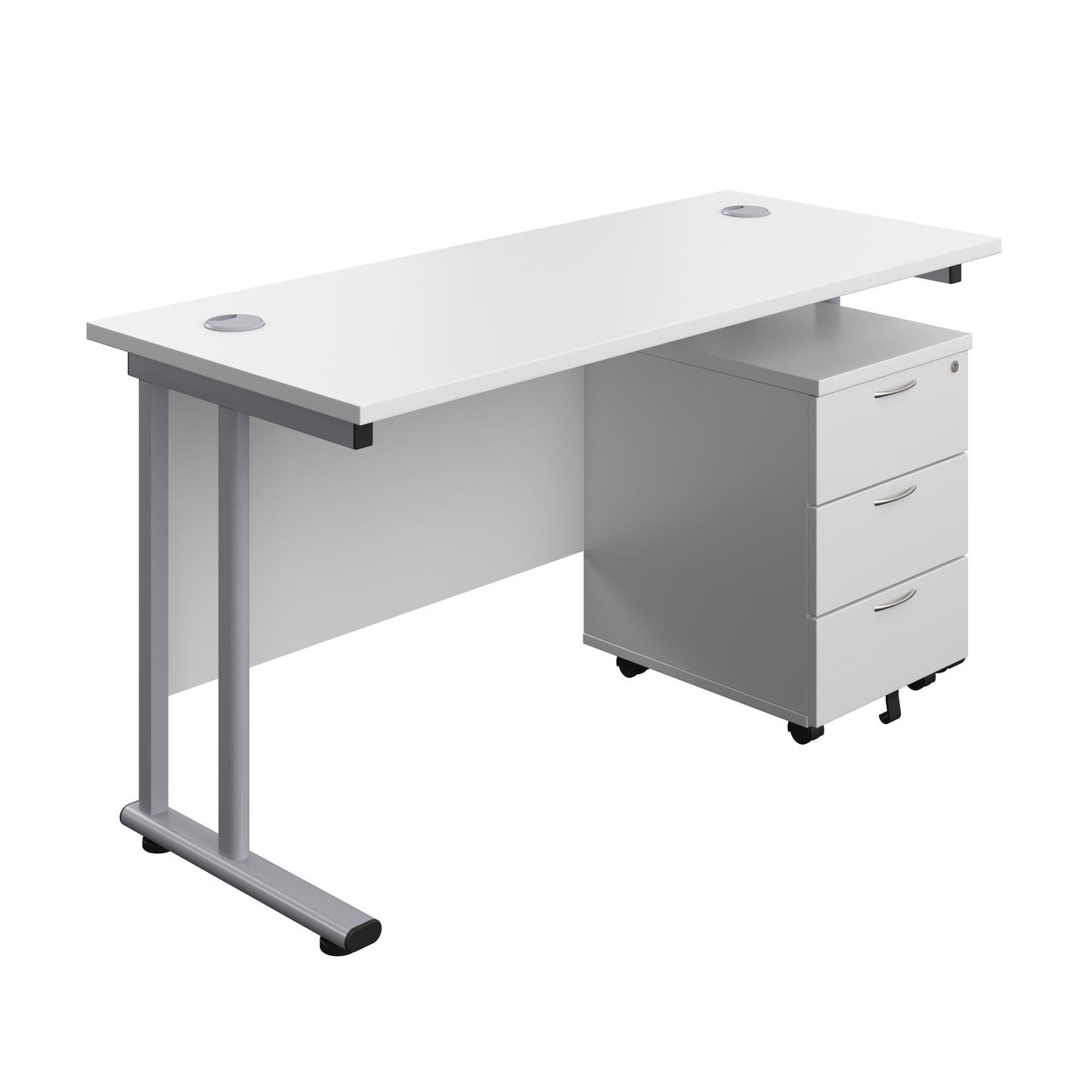 Aztec|Twin Upright|Rectangular Desk and Mobile 3 Drawer Pedestal|1400x600|White-Silver