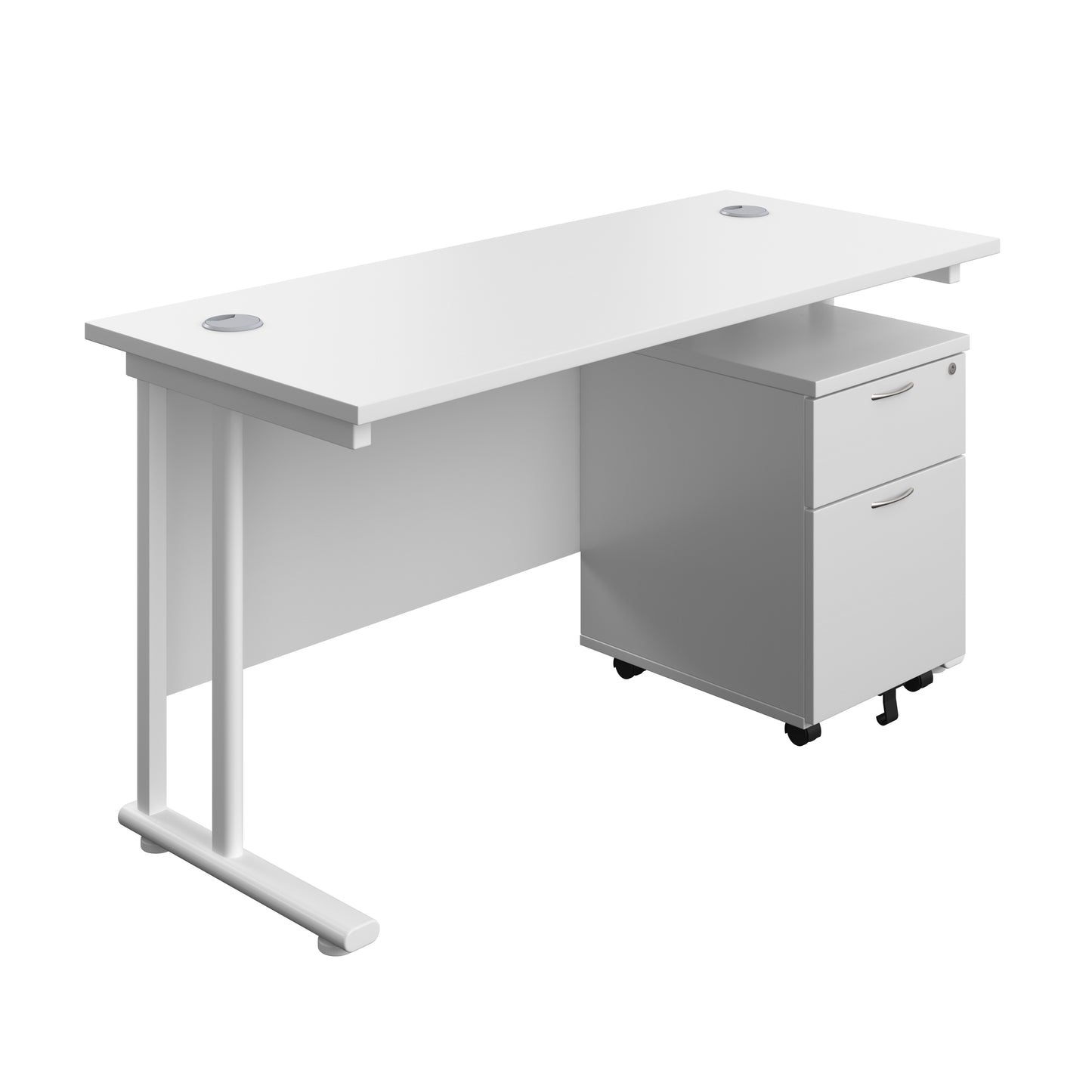 Aztec|Twin Upright|Rectangular Desk and Mobile 2 Drawer Pedestal|1400x600|White-White