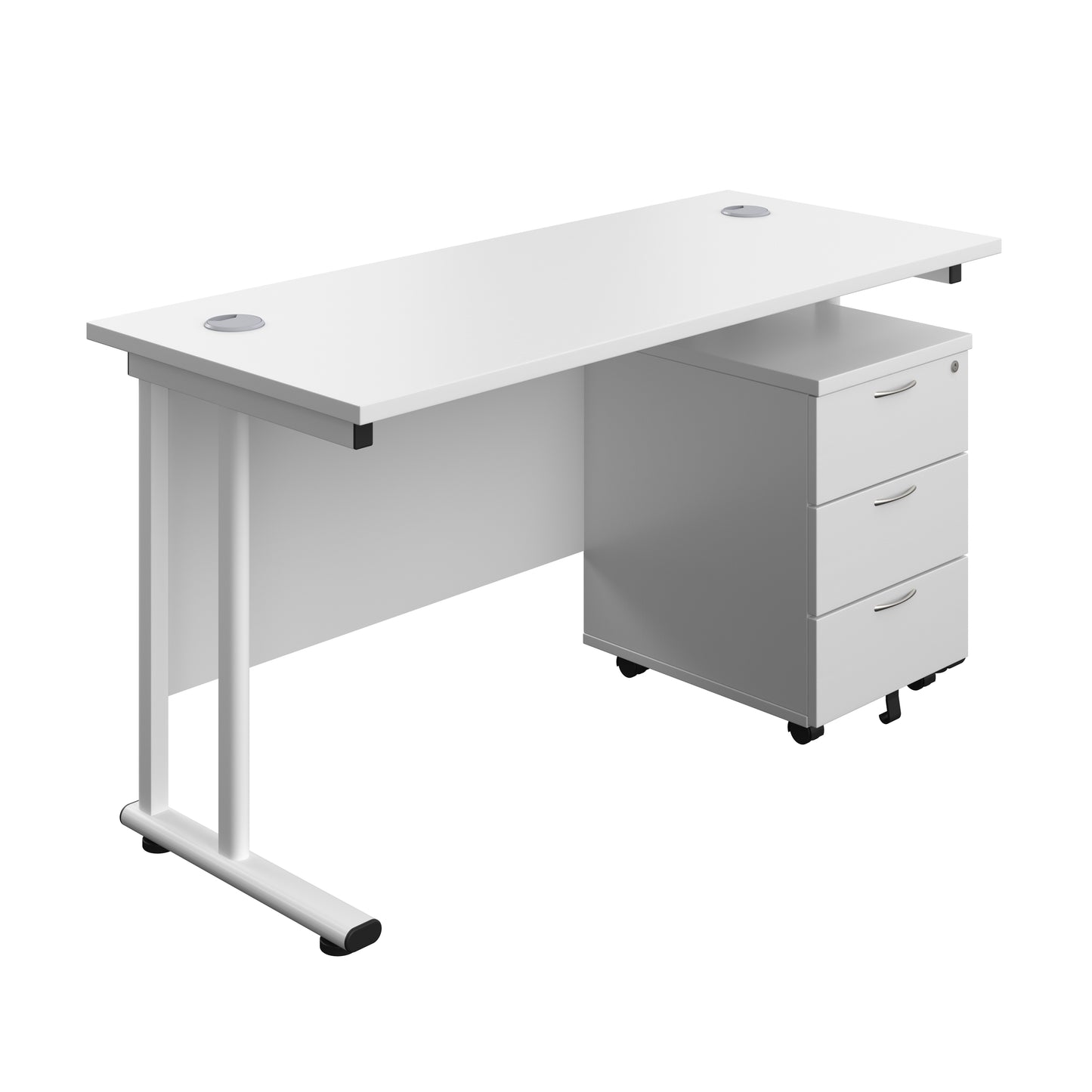 Aztec|Twin Upright|Rectangular Desk and Mobile 3 Drawer Pedestal|1400x600|White-White