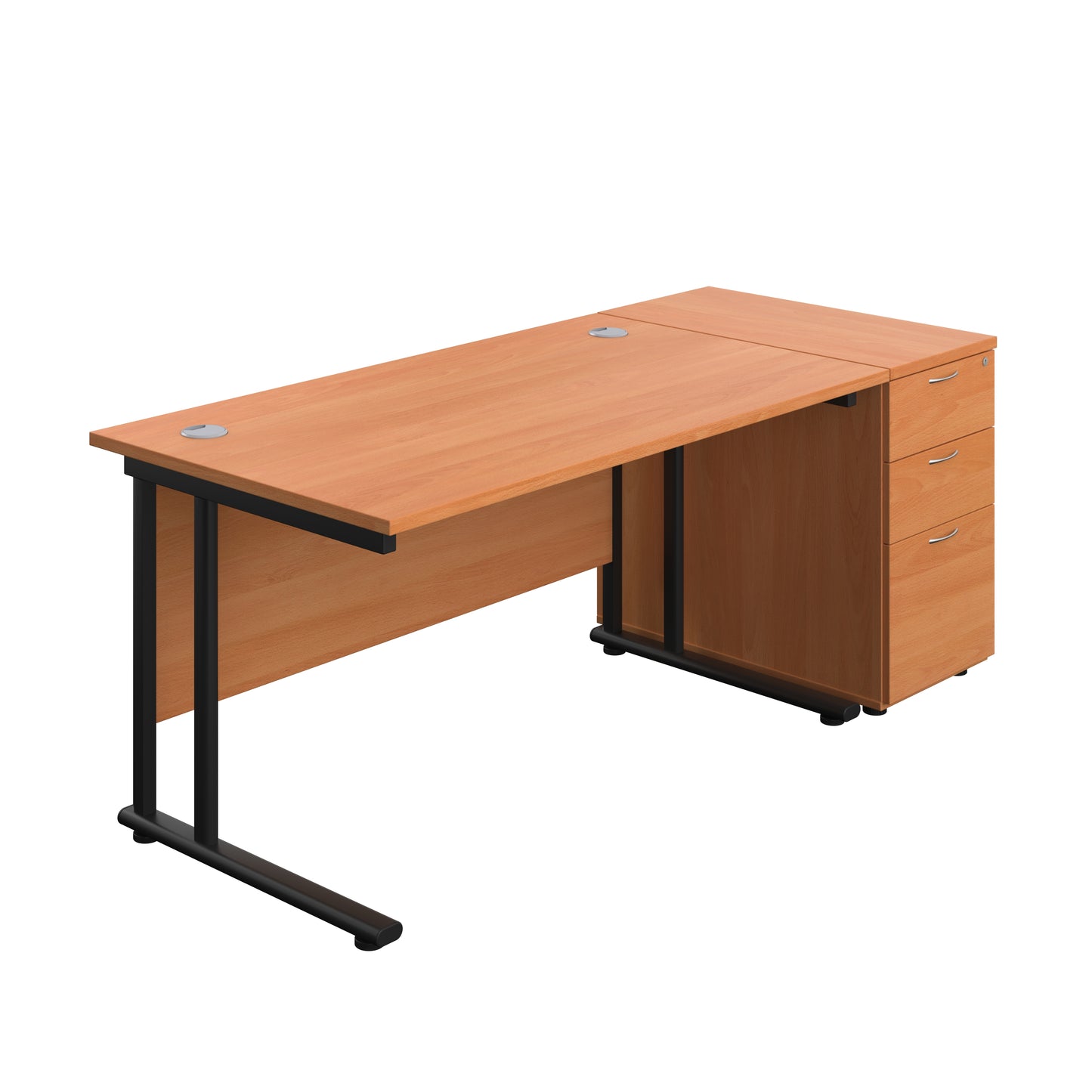 Aztec|Twin Upright|Rectangular Desk and Desk High 3 Drawer Pedestal|1400x800|Beech-Black