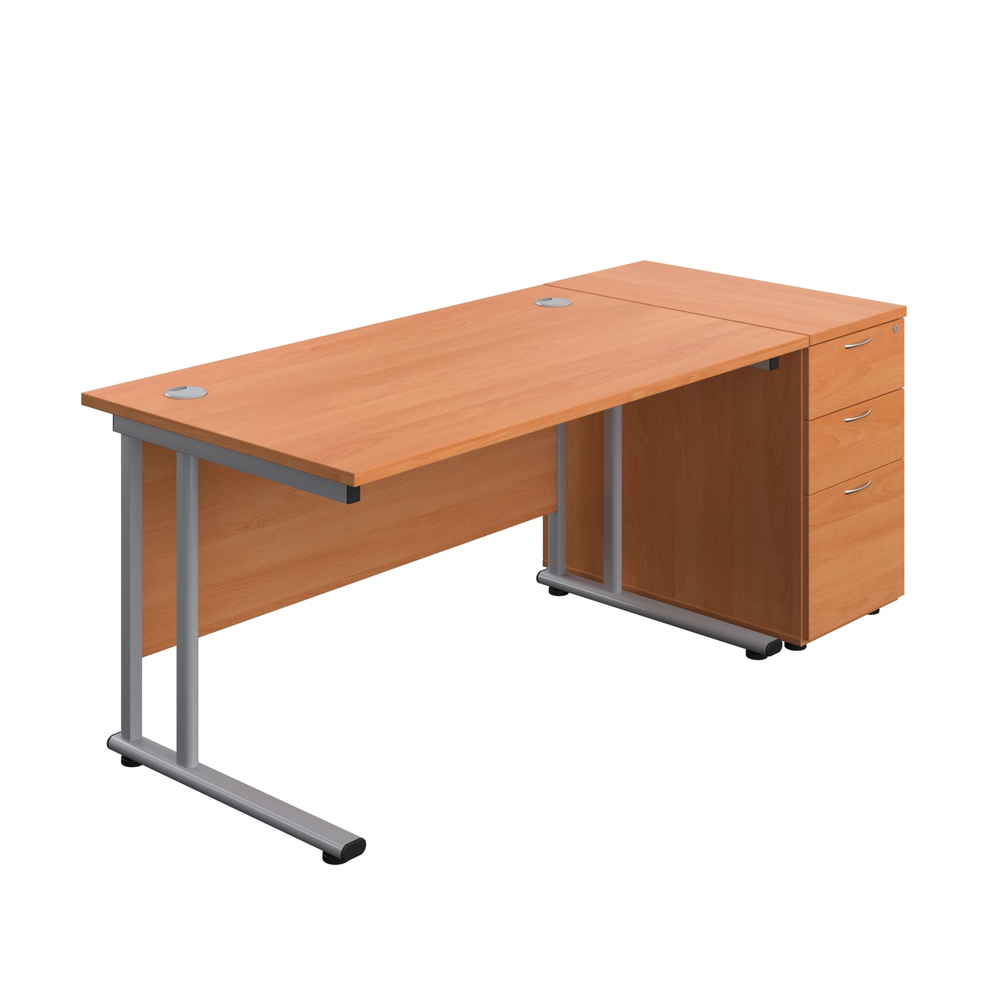 Aztec|Twin Upright|Rectangular Desk and Desk High 3 Drawer Pedestal|1400x800|Beech-Silver