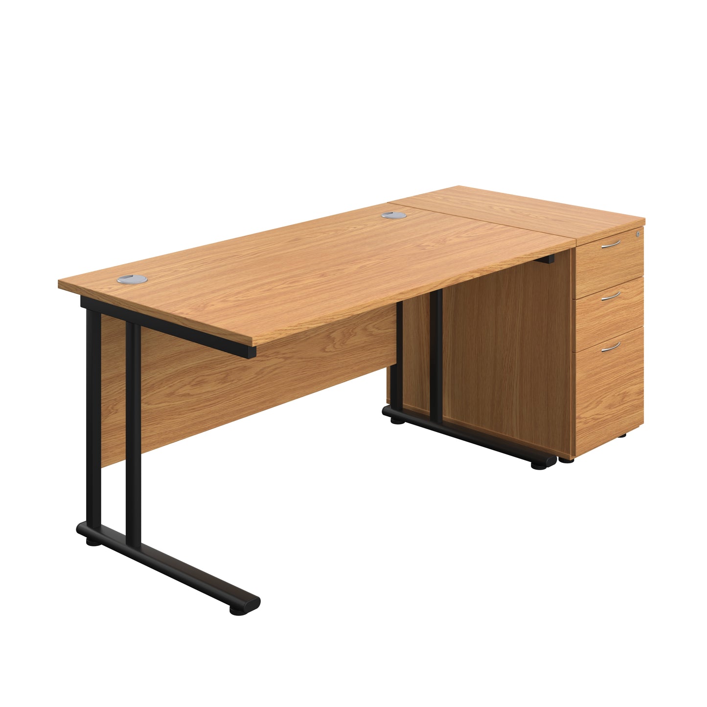 Aztec|Twin Upright|Rectangular Desk and Desk High 3 Drawer Pedestal|1400x800|Nova Oak-Black