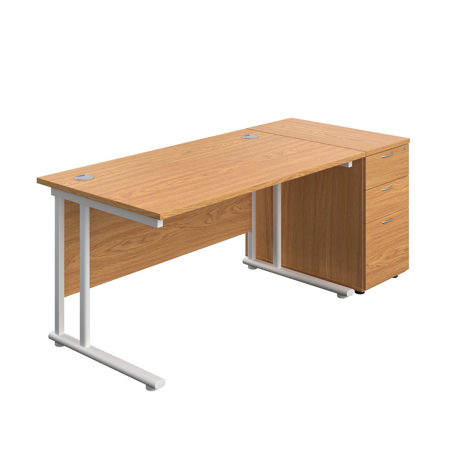 Aztec|Twin Upright|Rectangular Desk and Desk High 3 Drawer Pedestal|1400x800|Nova Oak-White