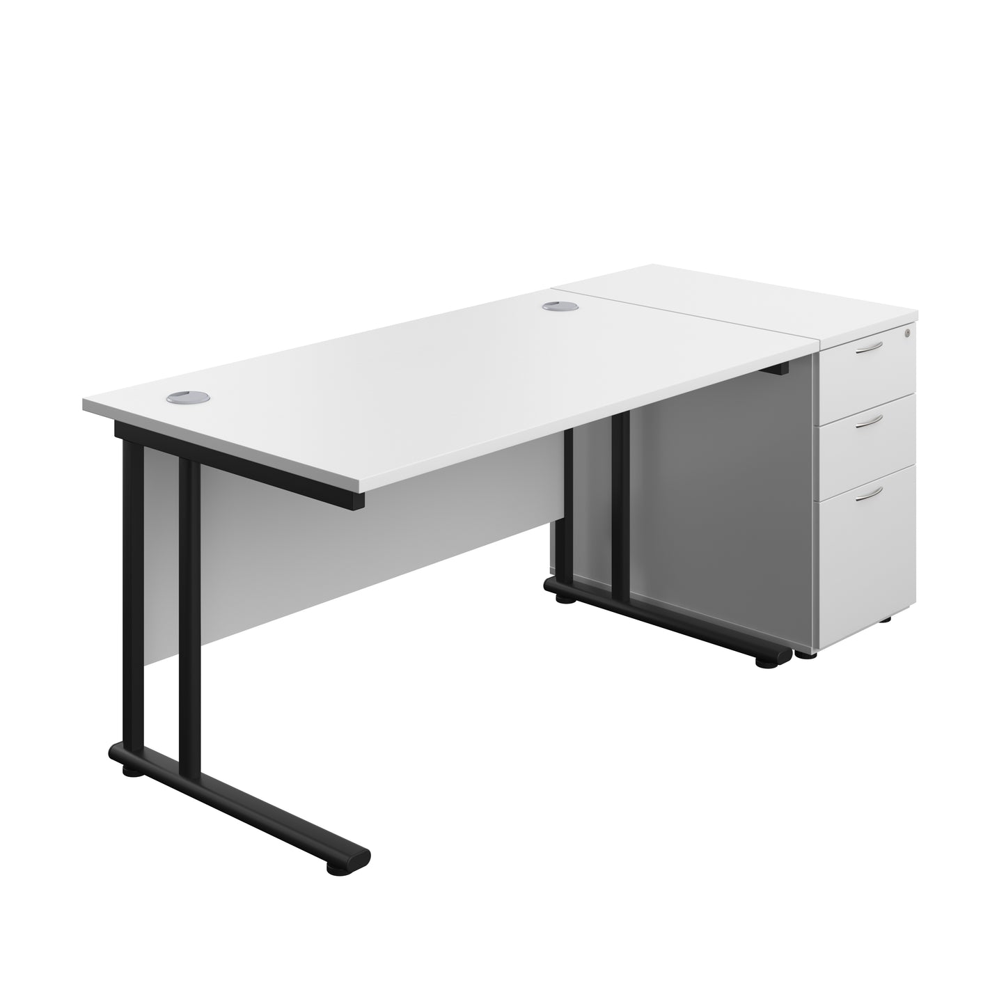 Aztec|Twin Upright|Rectangular Desk and Desk High 3 Drawer Pedestal|1400x800|White-Black