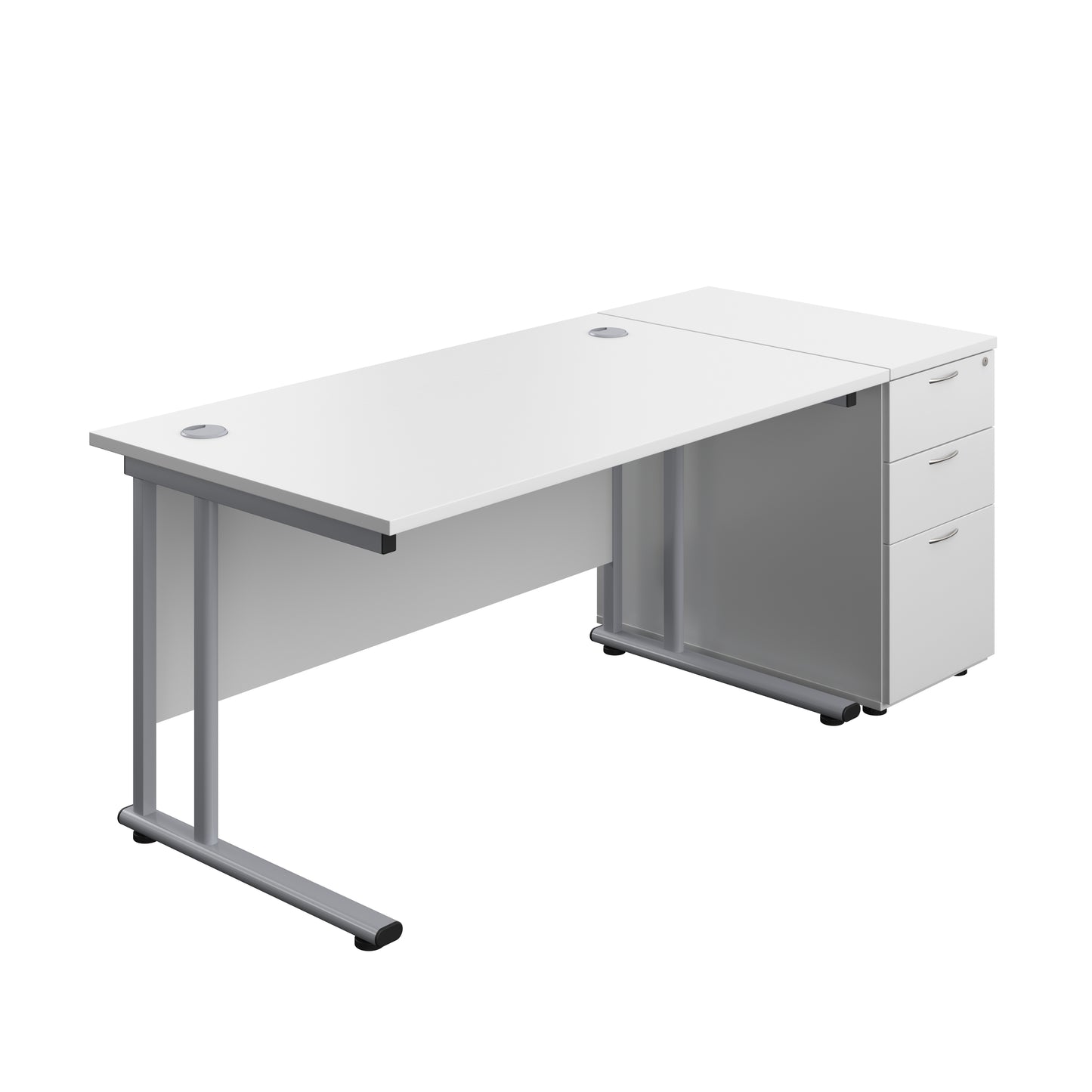Aztec|Twin Upright|Rectangular Desk and Desk High 3 Drawer Pedestal|1400x800|White-Silver