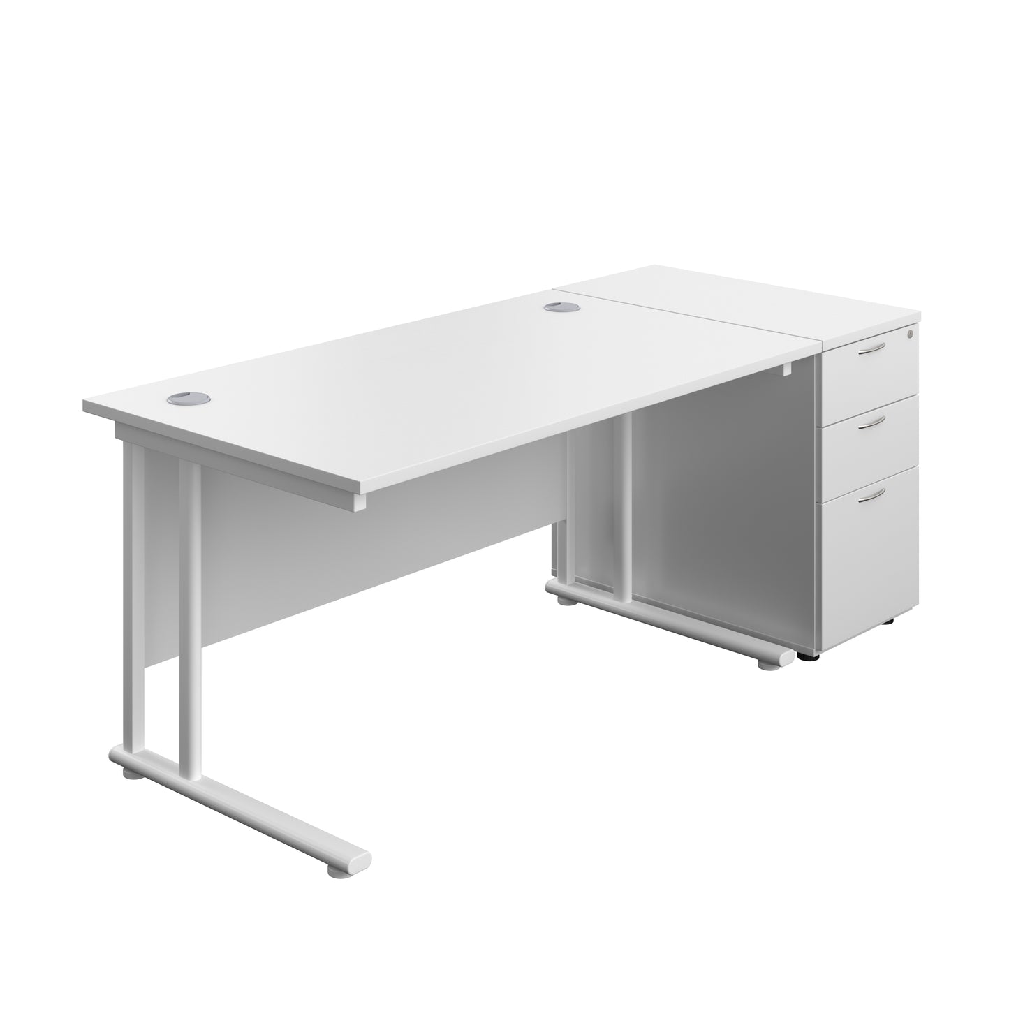Aztec|Twin Upright|Rectangular Desk and Desk High 3 Drawer Pedestal|1400x800|White-White