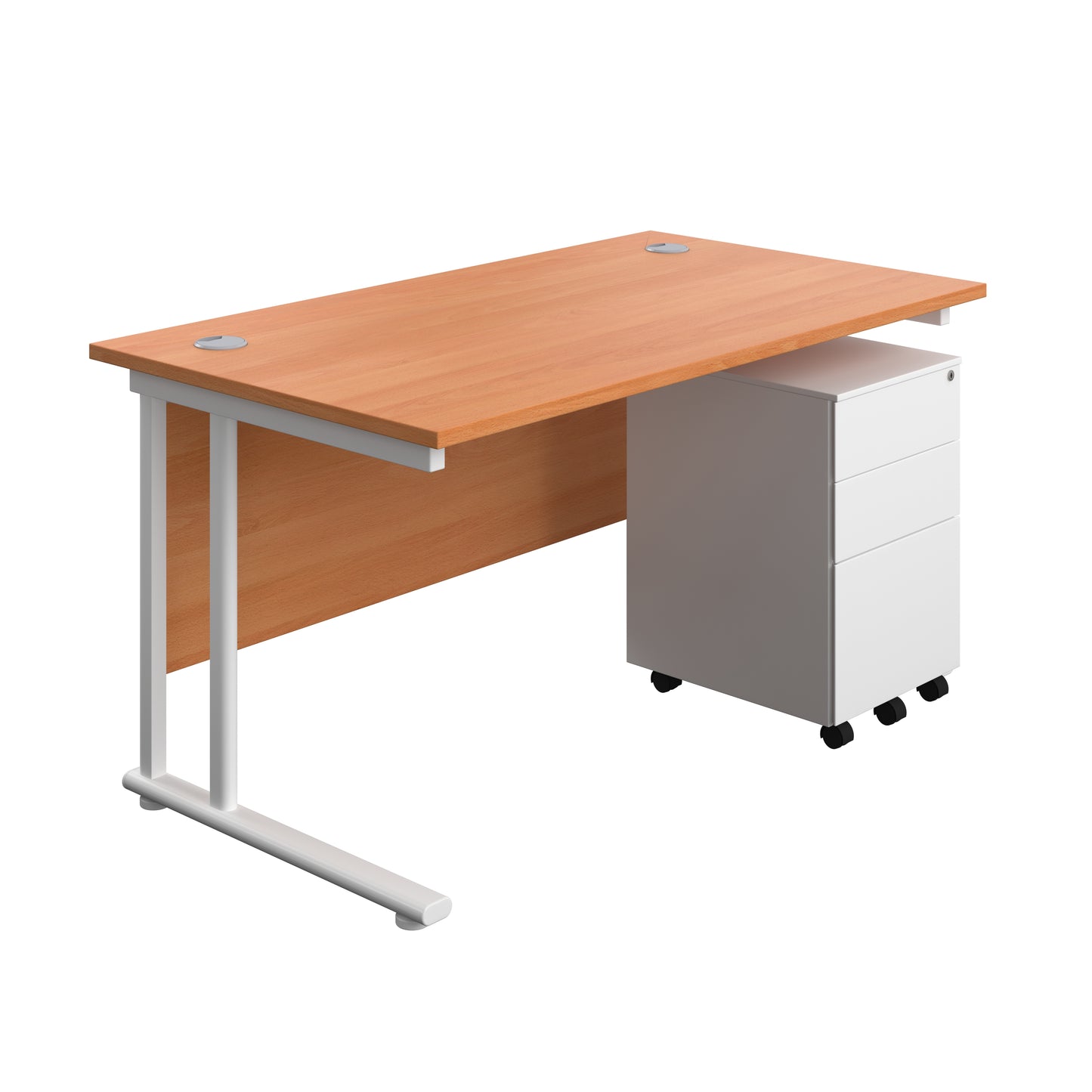 Aztec|Twin Upright|Rectangular Desk and Under Desk Steel Pedestal 3 Drawer|1400x800|Beech-White