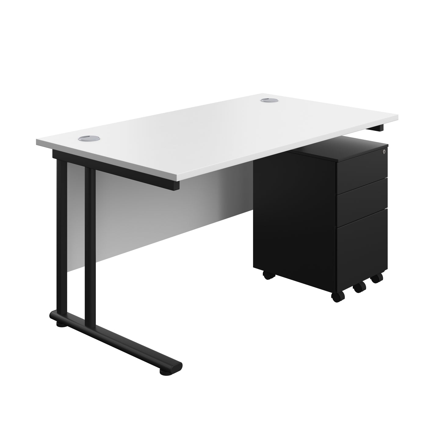 Aztec|Twin Upright|Rectangular Desk and Under Desk Steel Pedestal 3 Drawer|1400x800|White-Black