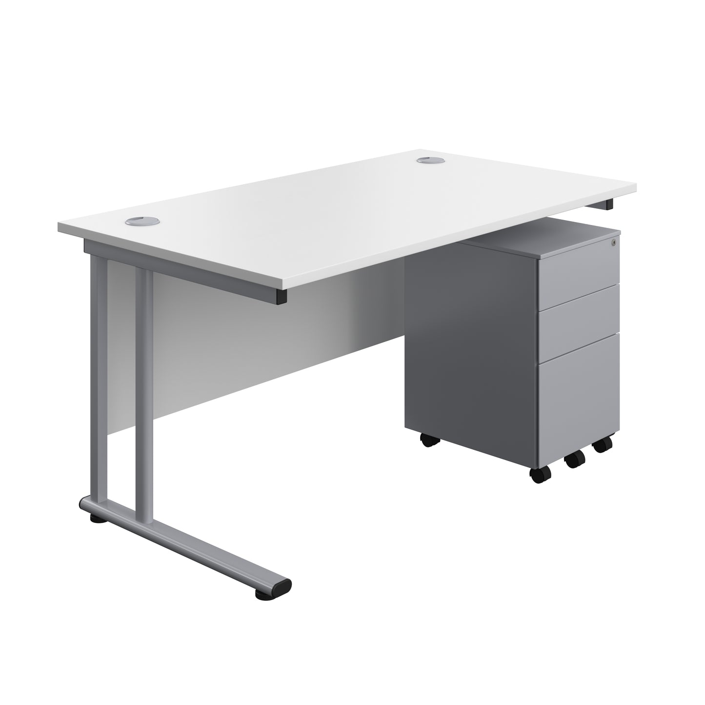 Aztec|Twin Upright|Rectangular Desk and Under Desk Steel Pedestal 3 Drawer|1400x800|White-Silver