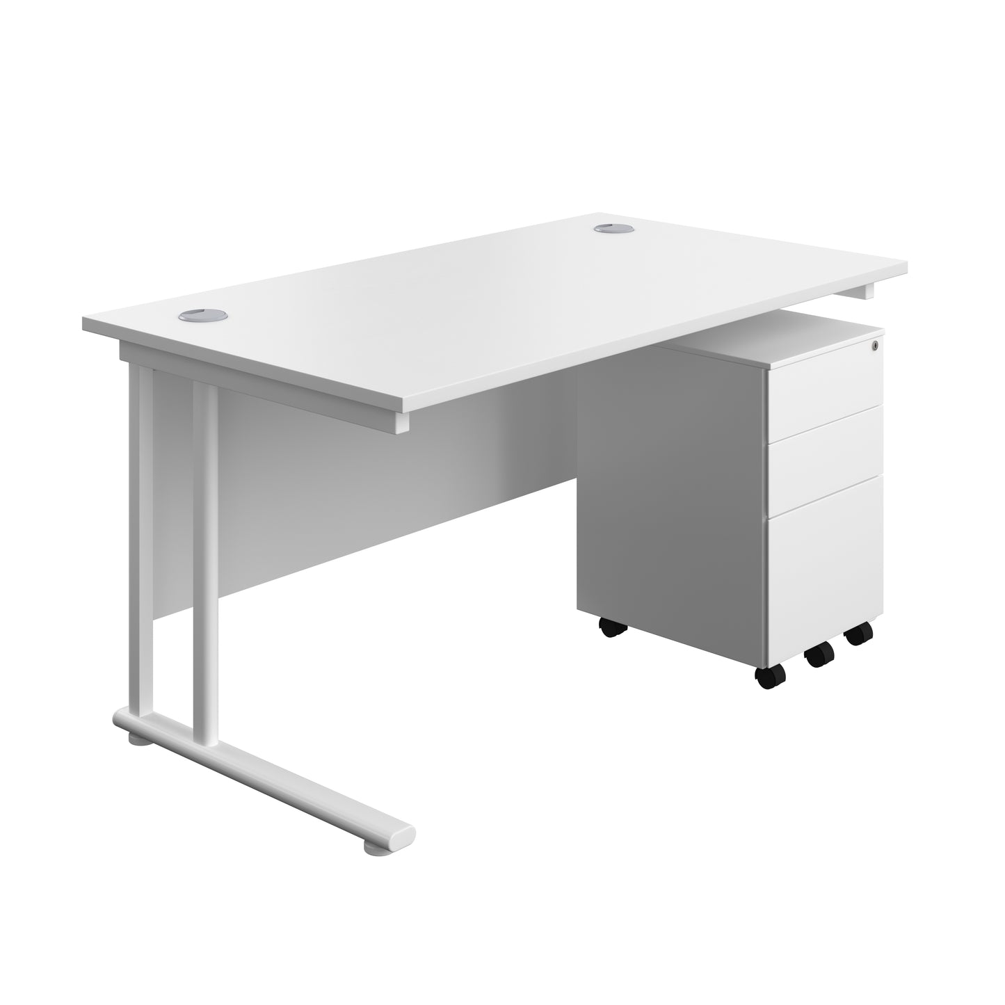 Aztec|Twin Upright|Rectangular Desk and Under Desk Steel Pedestal 3 Drawer|1400x800|White-White