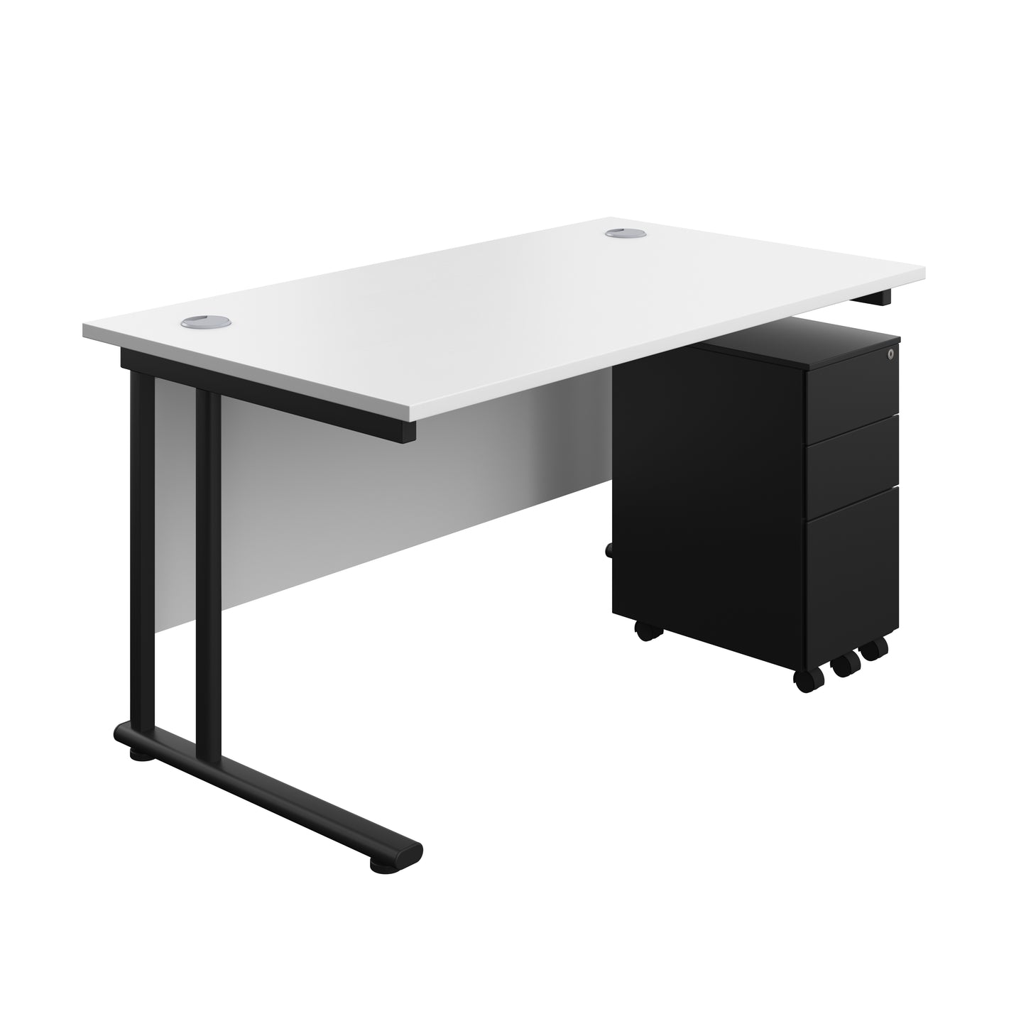 Aztec|Twin Upright|Rectangular Desk and Slimline Steel Pedestal 3 Drawer|1400x800|White-Black