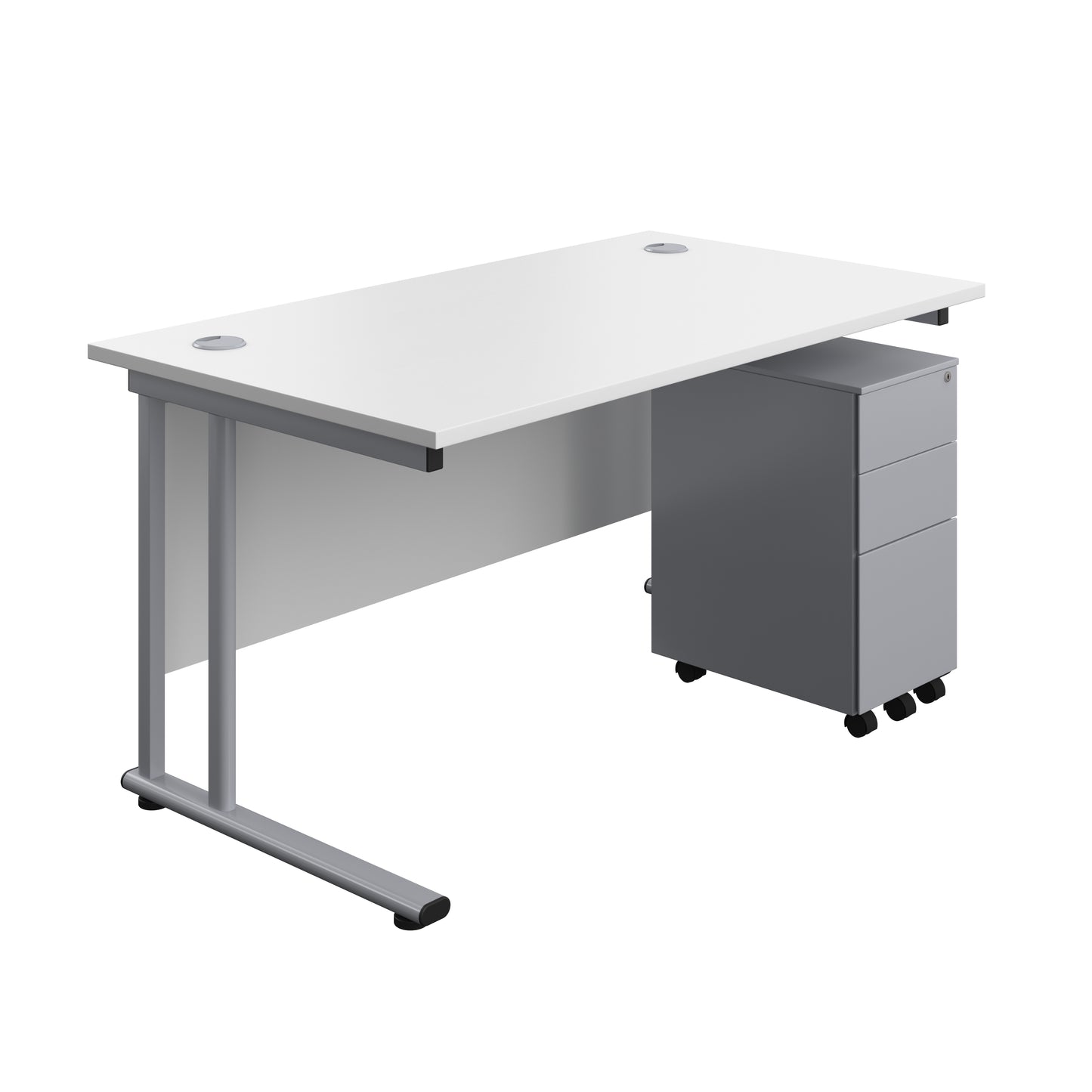 Aztec|Twin Upright|Rectangular Desk and Slimline Steel Pedestal 3 Drawer|1400x800|White-Silver