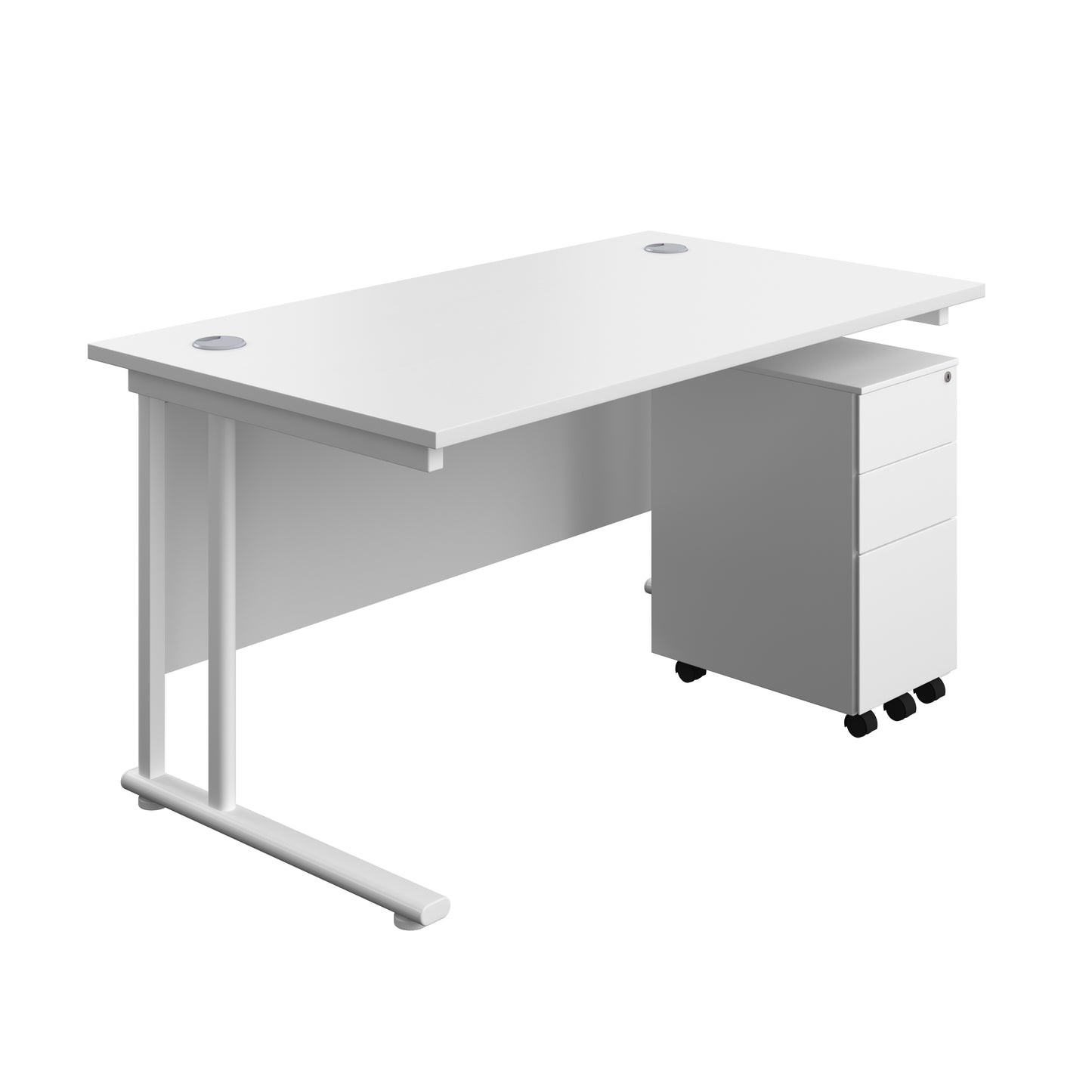 Aztec|Twin Upright|Rectangular Desk and Slimline Steel Pedestal 3 Drawer|1400x800|White-White