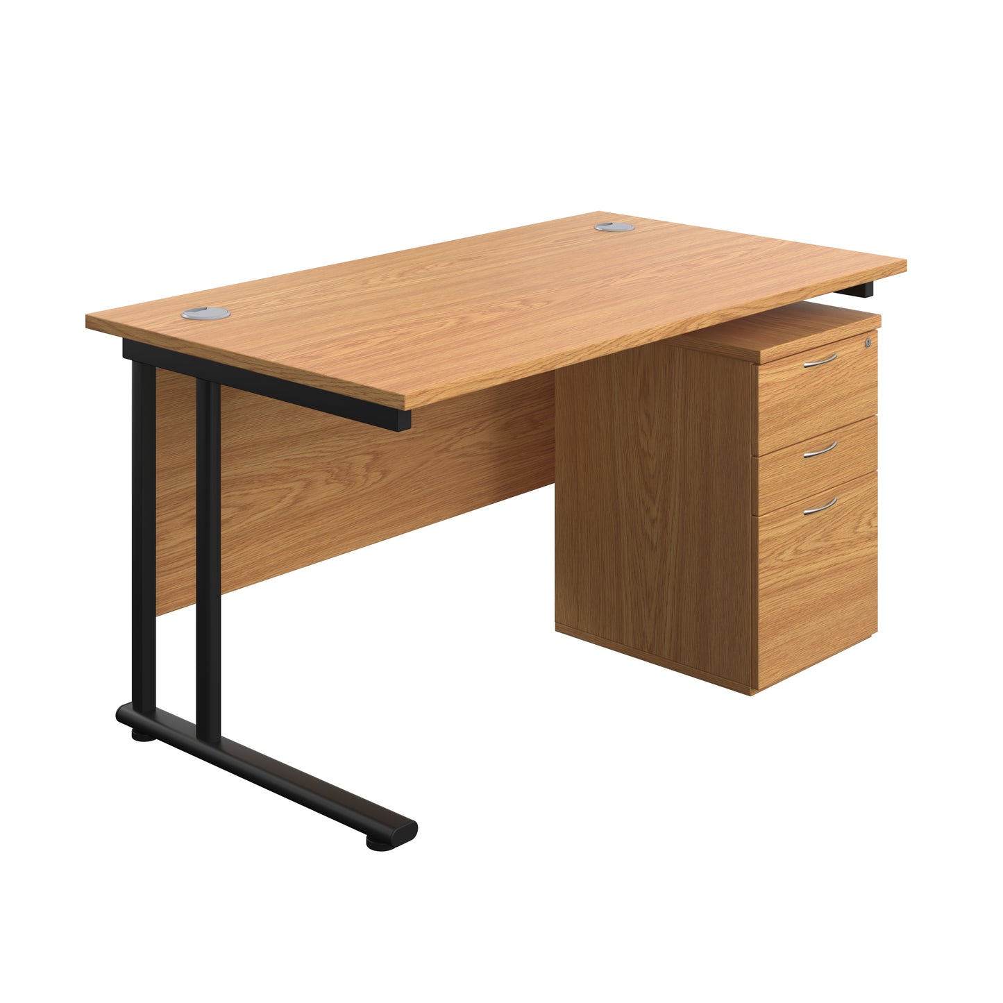 Aztec|Twin Upright|Rectangular Desk and High Mobile Pedestal 3 Drawer|1400x800|Nova Oak-Black