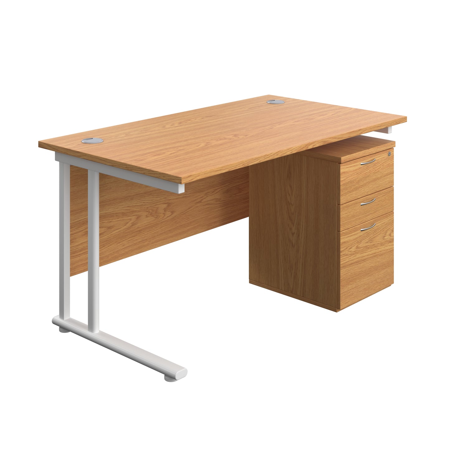 Aztec|Twin Upright|Rectangular Desk and High Mobile Pedestal 3 Drawer|1400x800|Nova Oak-White