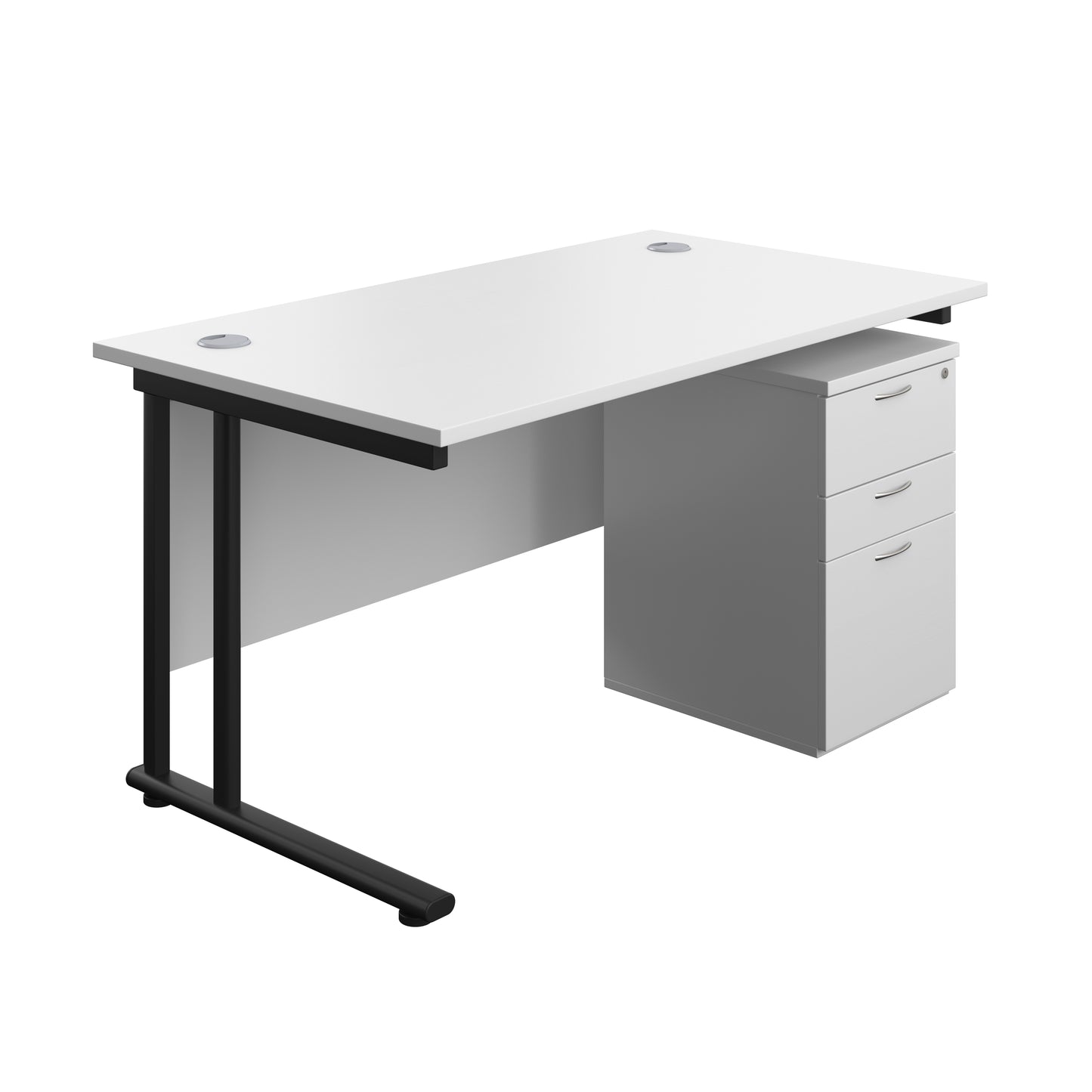 Aztec|Twin Upright|Rectangular Desk and High Mobile Pedestal 3 Drawer|1400x800|White-Black