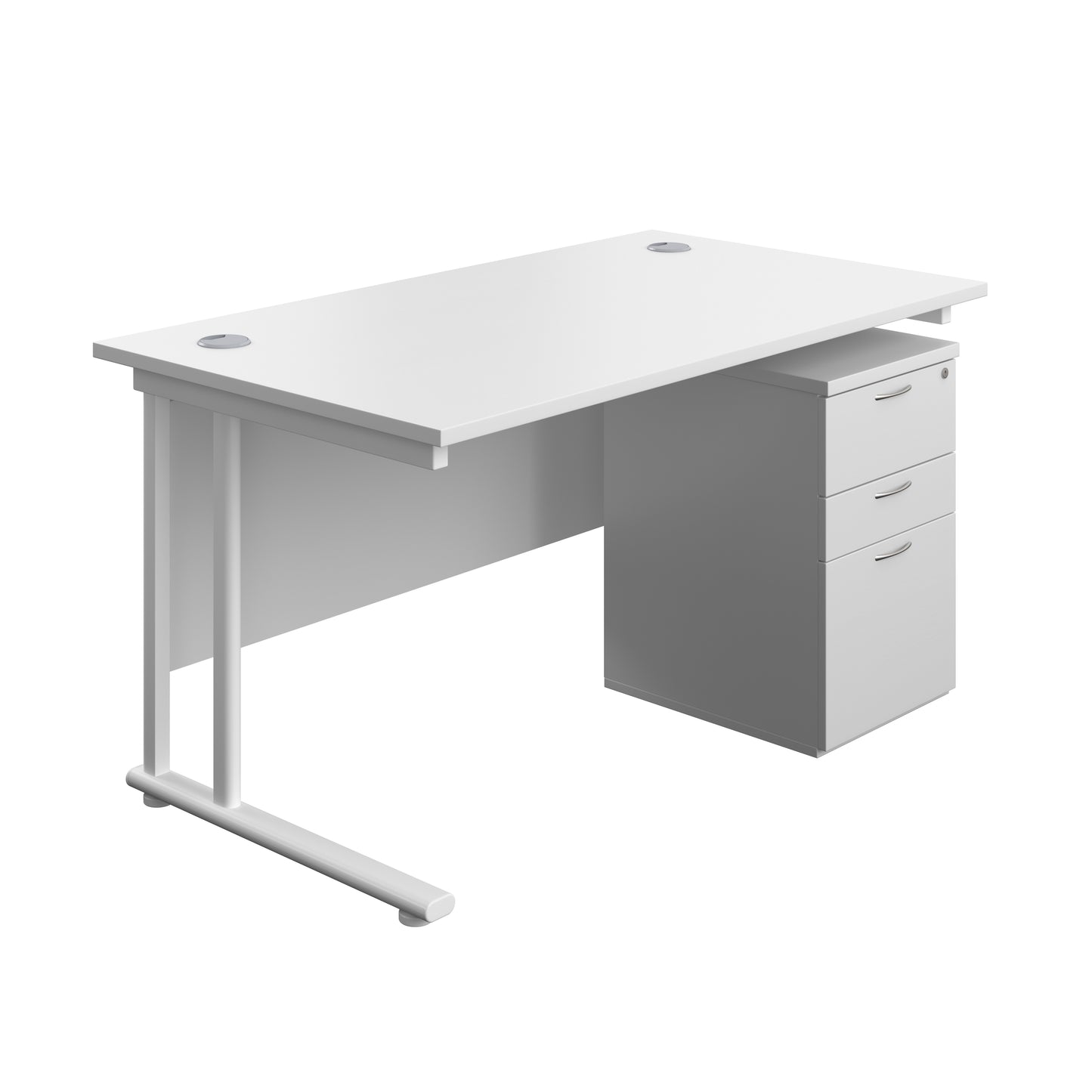 Aztec|Twin Upright|Rectangular Desk and High Mobile Pedestal 3 Drawer|1400x800|White-White