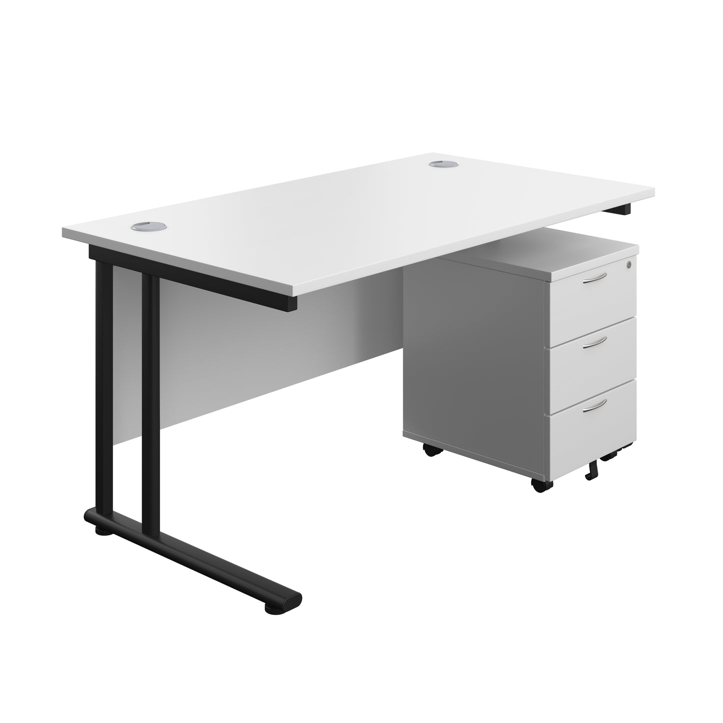 Aztec|Twin Upright|Rectangular Desk and Mobile 3 Drawer Pedestal|1400x800|White-Black