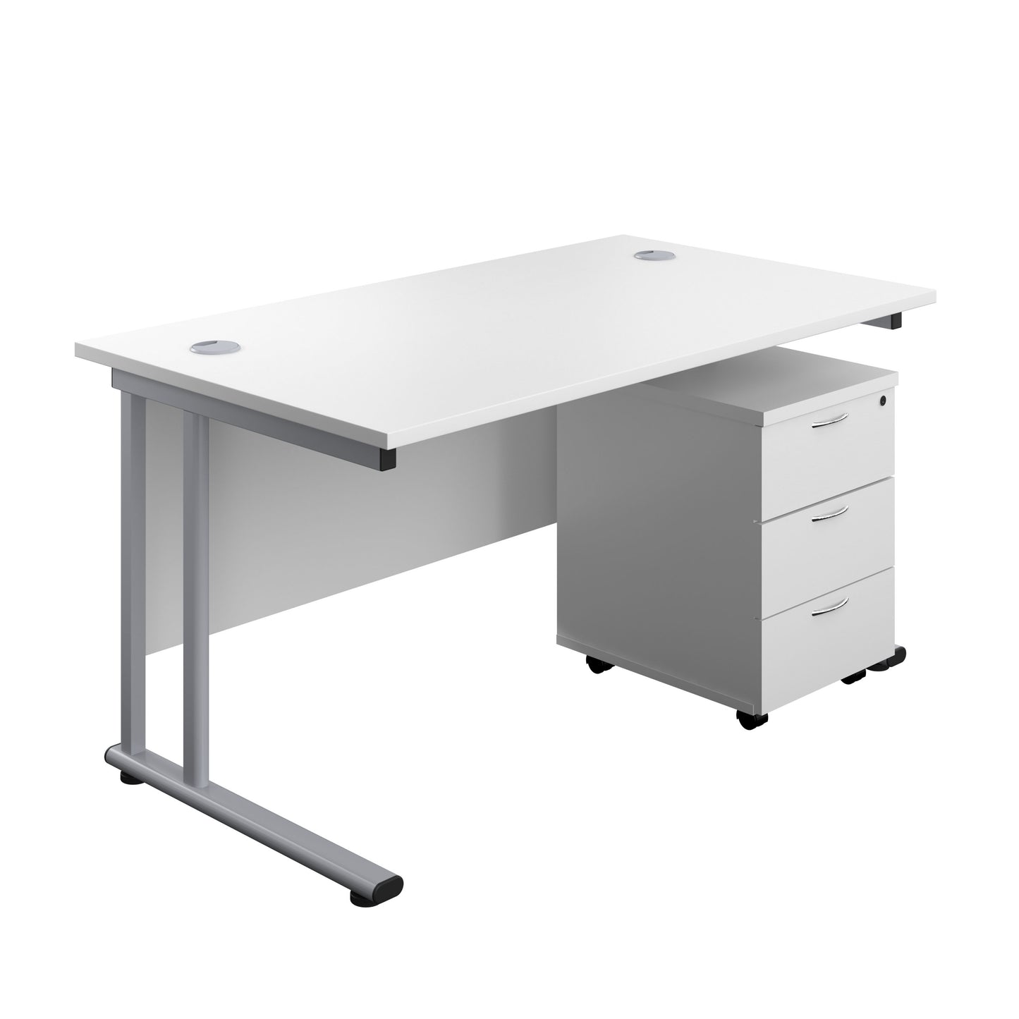 Aztec|Twin Upright|Rectangular Desk and Mobile 3 Drawer Pedestal|1400x800|White-Silver
