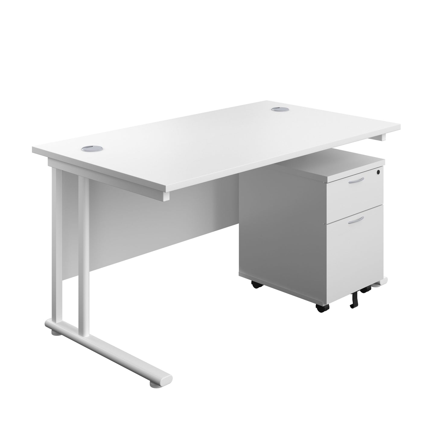 Aztec|Twin Upright|Rectangular Desk and Mobile 2 Drawer Pedestal|1400x800|White-White