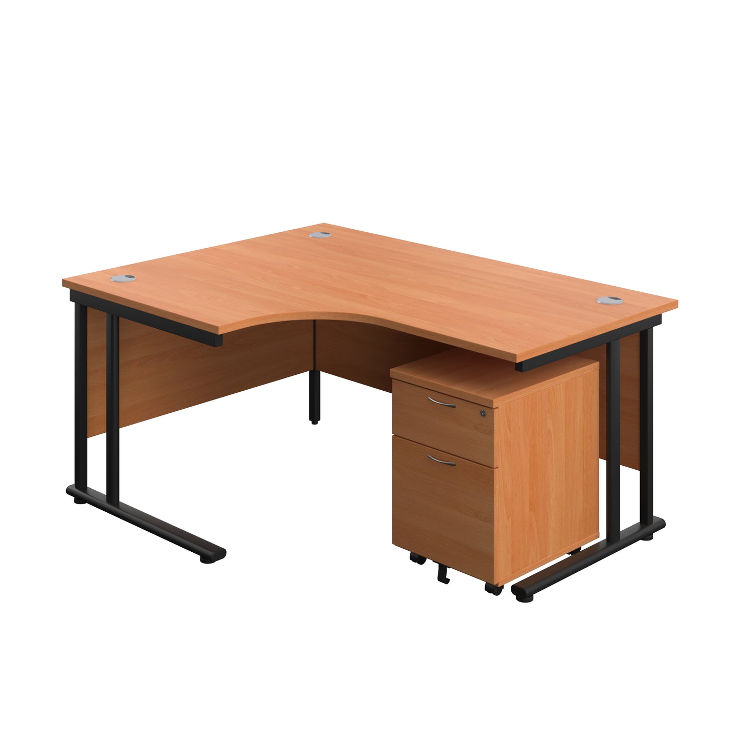 Aztec|Twin Upright|Left Hand Radial Desk and Mobile 2 Drawer Pedestal|1600x1200|Beech-Black