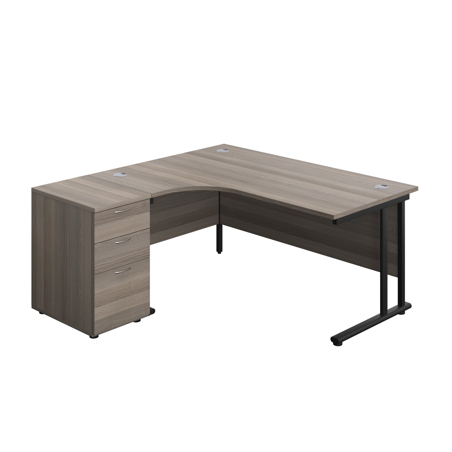 Aztec|Twin Upright|Left Hand Radial Desk|1600x1200|Grey Oak-Black
