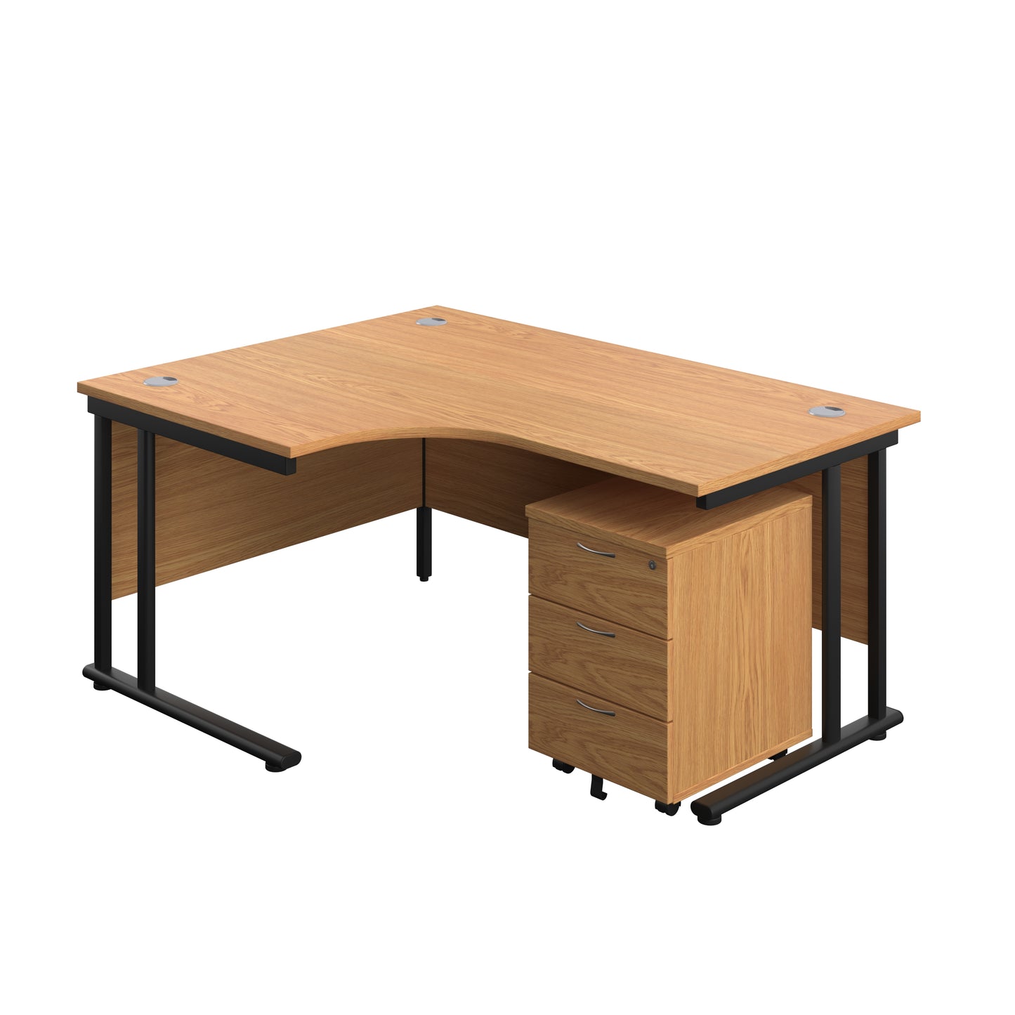Aztec|Twin Upright|Left Hand Radial Desk and Mobile 3 Drawer Pedestal|1600x1200|Nova Oak-Black