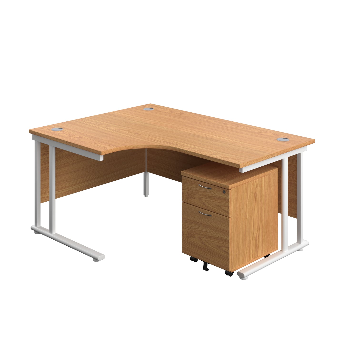 Aztec|Twin Upright|Left Hand Radial Desk and Mobile 2 Drawer Pedestal|1600x1200|Nova Oak-White