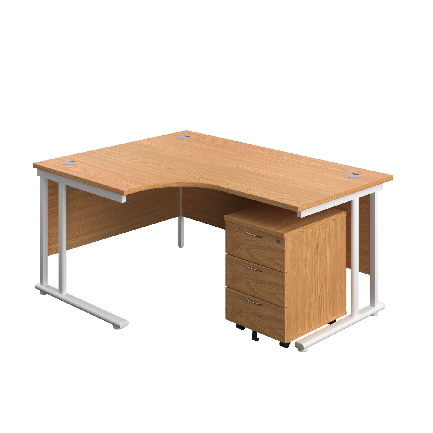Aztec|Twin Upright|Left Hand Radial Desk and Mobile 3 Drawer Pedestal|1600x1200|Nova Oak-White