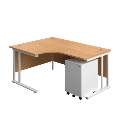Aztec|Twin Upright|Left Hand Radial Desk and Under Desk Steel Pedestal 3 Drawer|1600x1200|Nova Oak-White