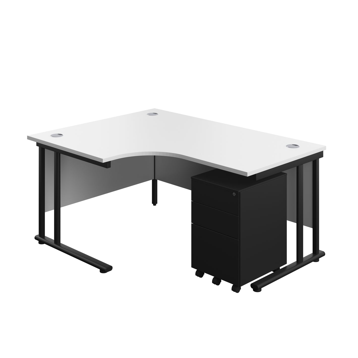 Aztec|Twin Upright|Left Hand Radial Desk and Under Desk Steel Pedestal 3 Drawer|1600x1200|White-Black