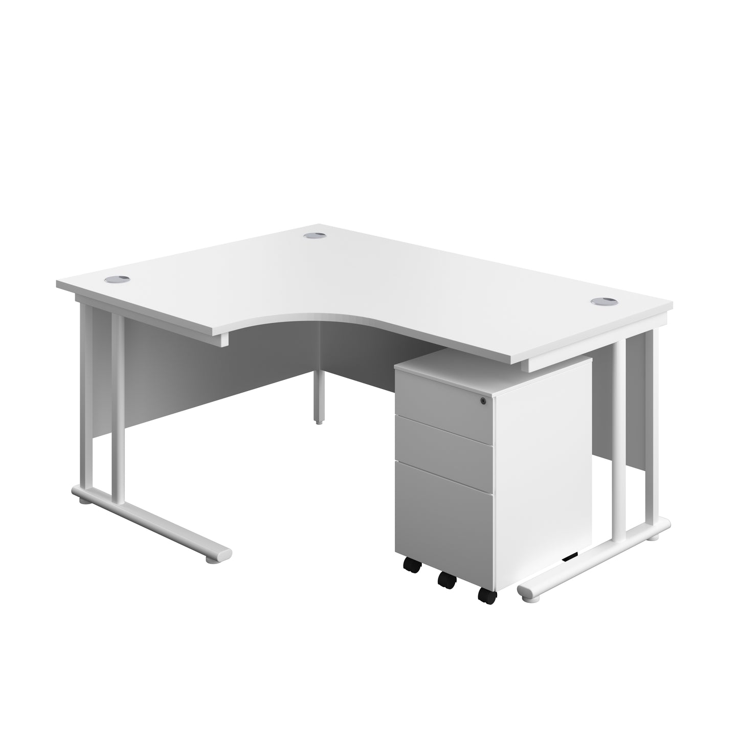 Aztec|Twin Upright|Left Hand Radial Desk and Under Desk Steel Pedestal 3 Drawer|1600x1200|White-White