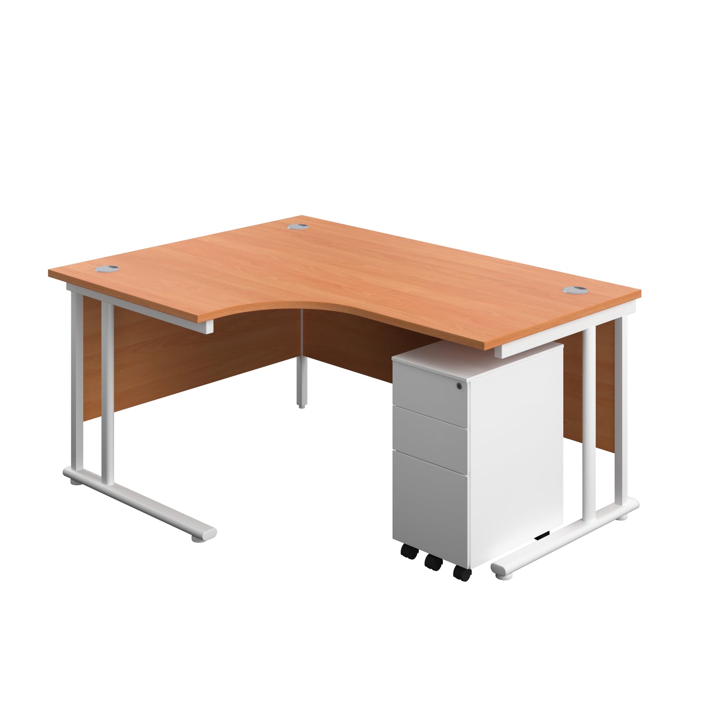 Aztec|Twin Upright|Left Hand Radial Desk and Slimline Steel Pedestal 3 Drawer|1600x1200|Beech-White